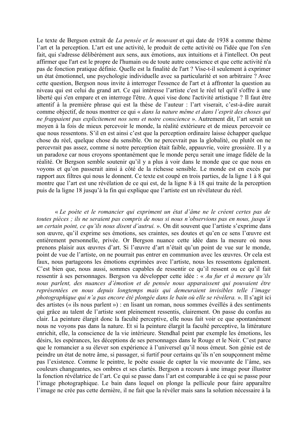 Prévisualisation du document Explication de texte sur l'art de Bergson