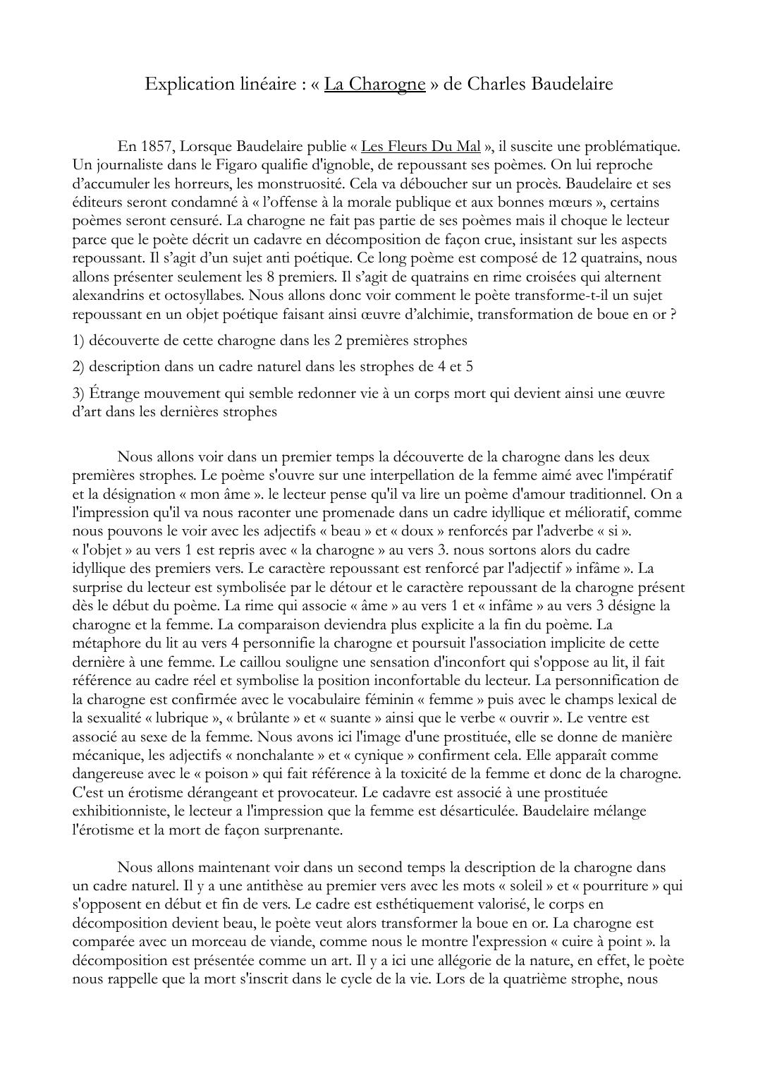 Prévisualisation du document explication de texte "une charogne" de Baudelaire