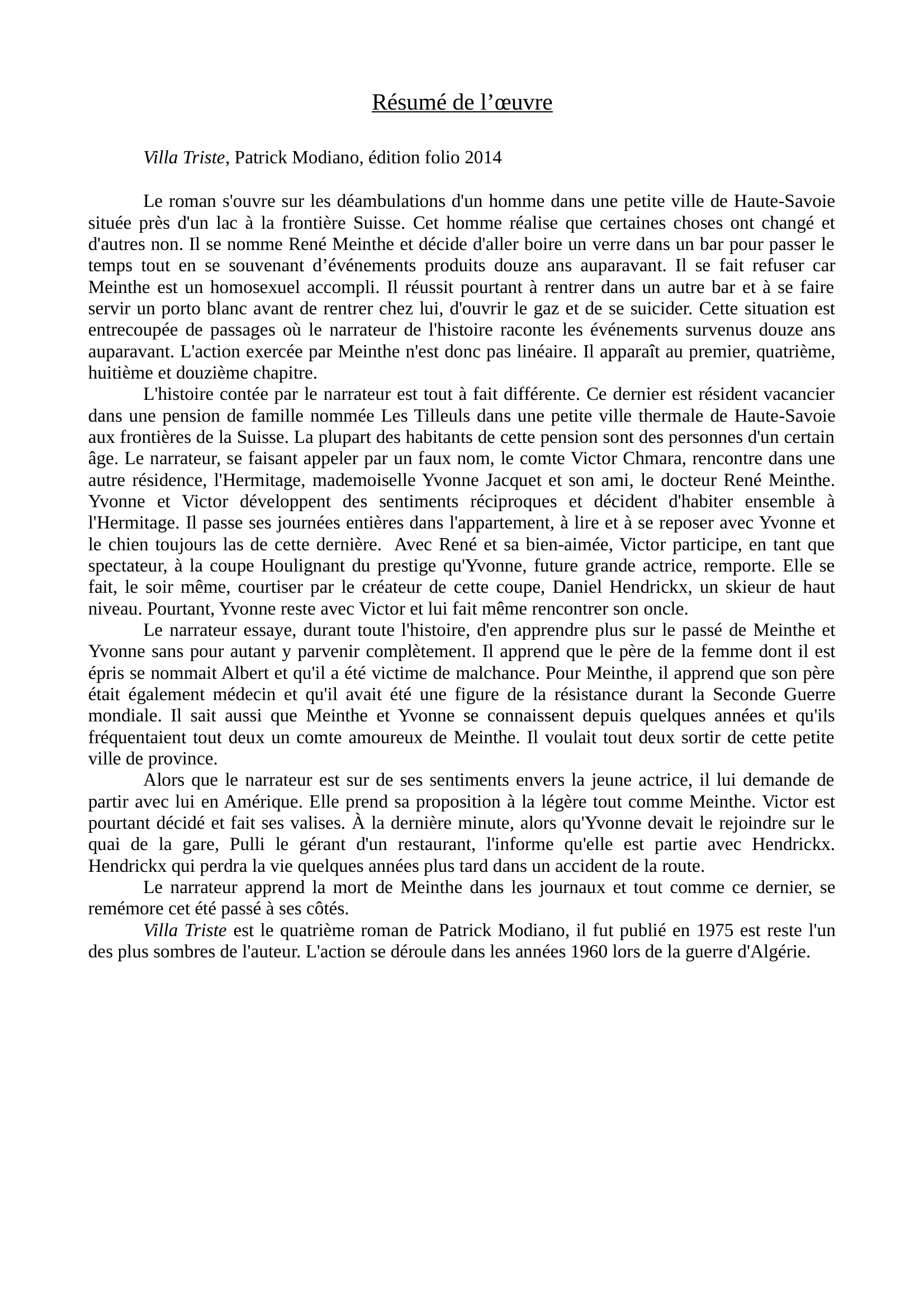Prévisualisation du document Explication de texte Villa Triste Patrick Modiano