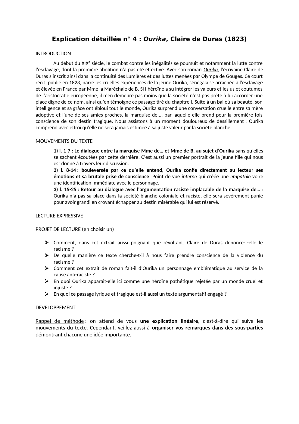 Prévisualisation du document Explication détaillée n° 4 : Ourika, Claire de Duras (1823)