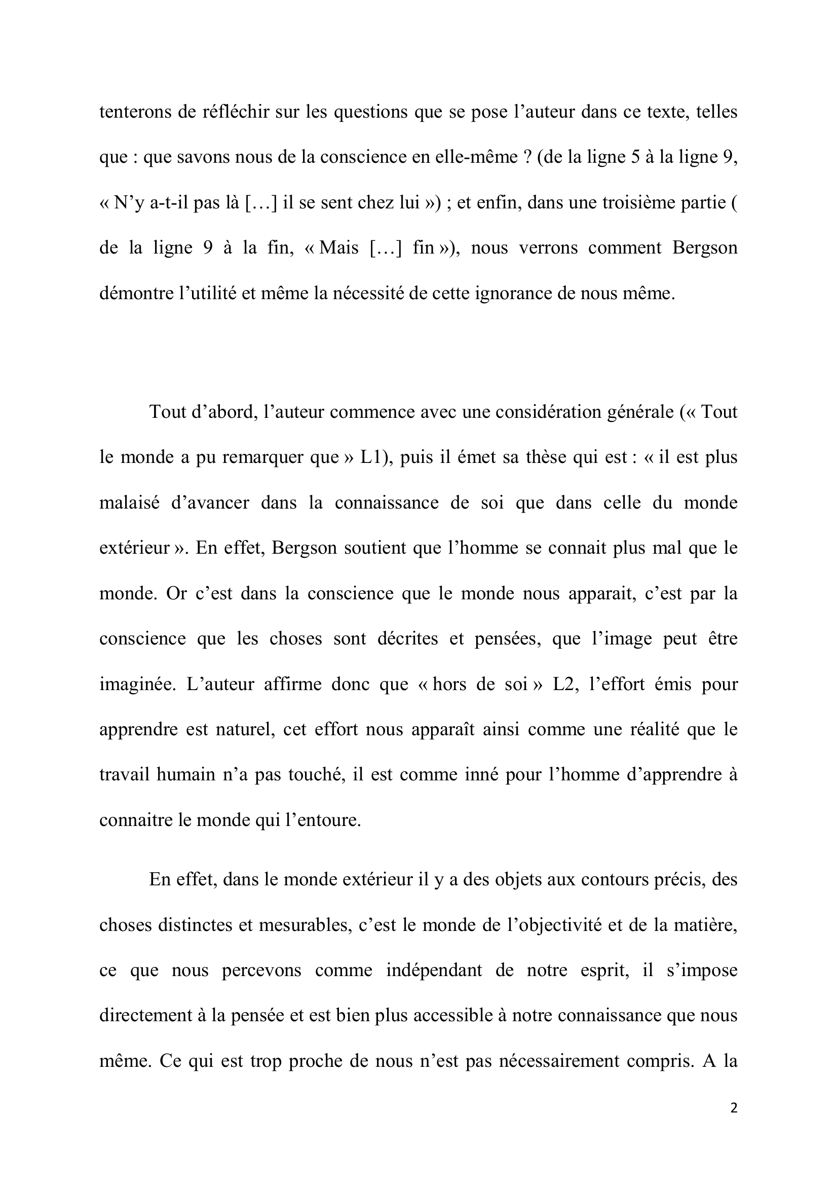 Prévisualisation du document Explication du texte de Bergson : Tout le monde a pu remarquer qu'il est plus malaisé d'avancer dans la connaissance de soi que dans celle du monde extérieur