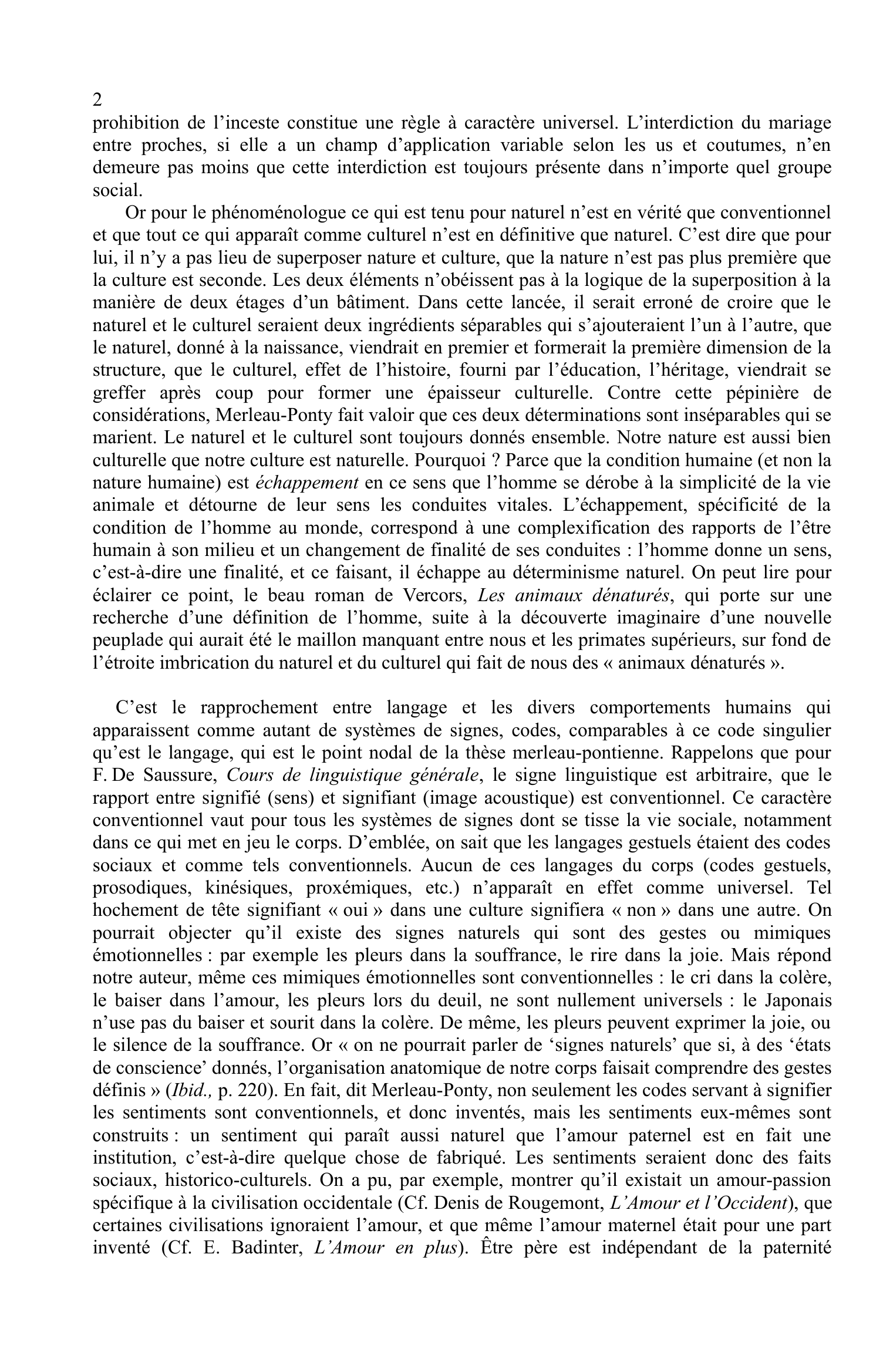 Prévisualisation du document Explication du texte de Merleau-Ponty sur nature et culture - La phénoménologie de la perception