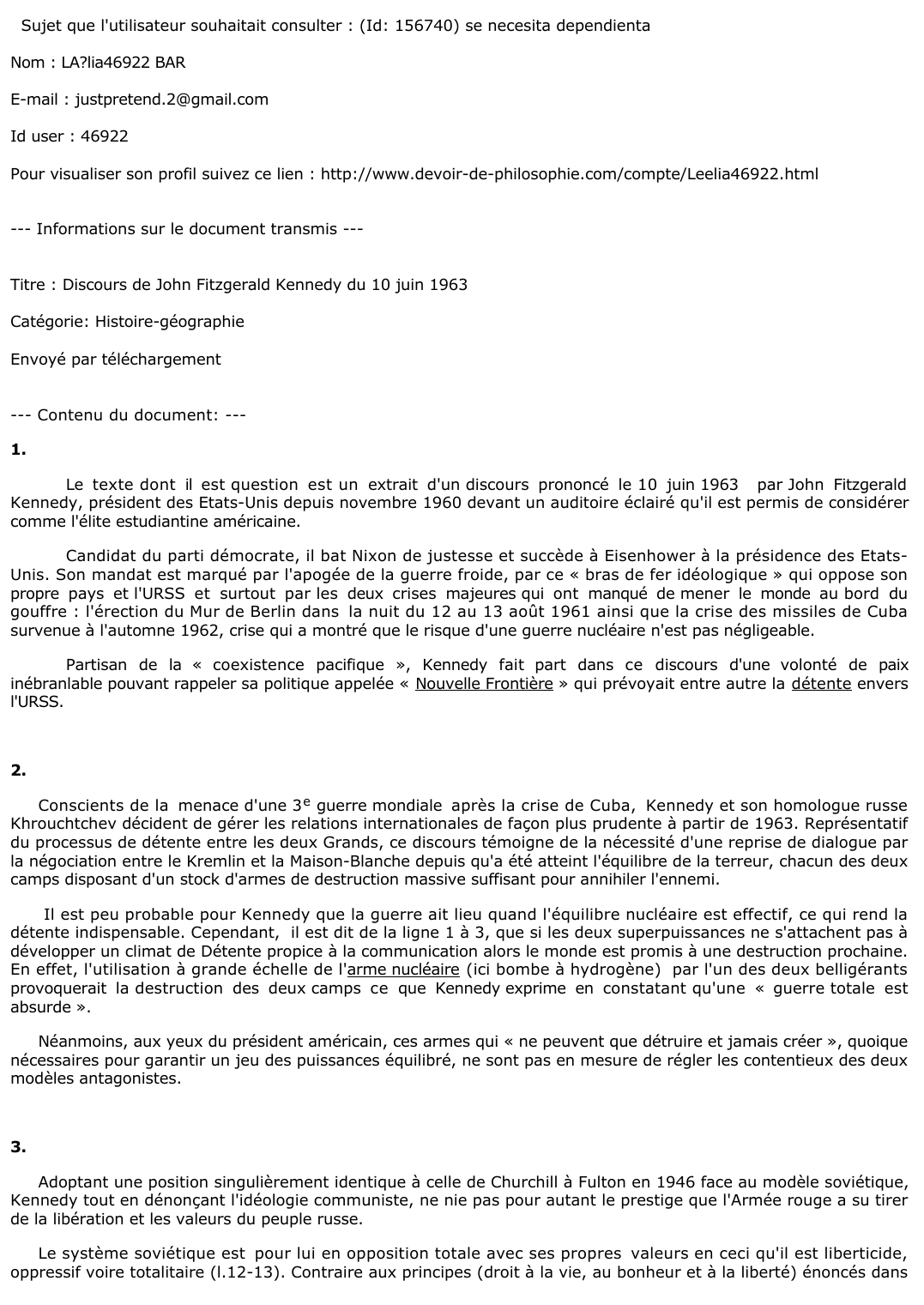 Prévisualisation du document Explication d'un document historiqueDiscours de John Fitzgerald Kennedy (10 juin 1963) - Histoire