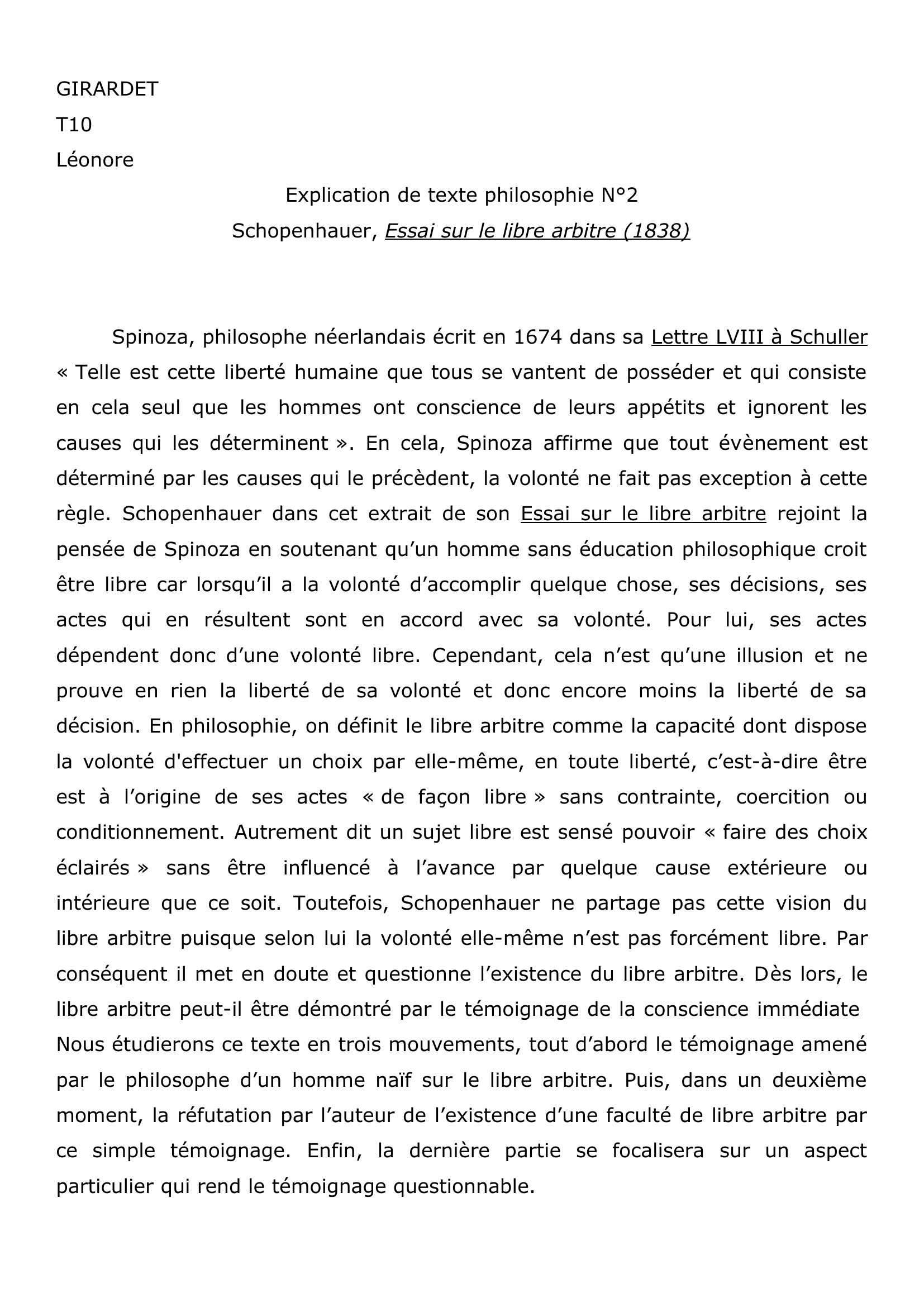 Prévisualisation du document Explication d'un extrait d'Essai sur le libre arbitre de Schopenhauer