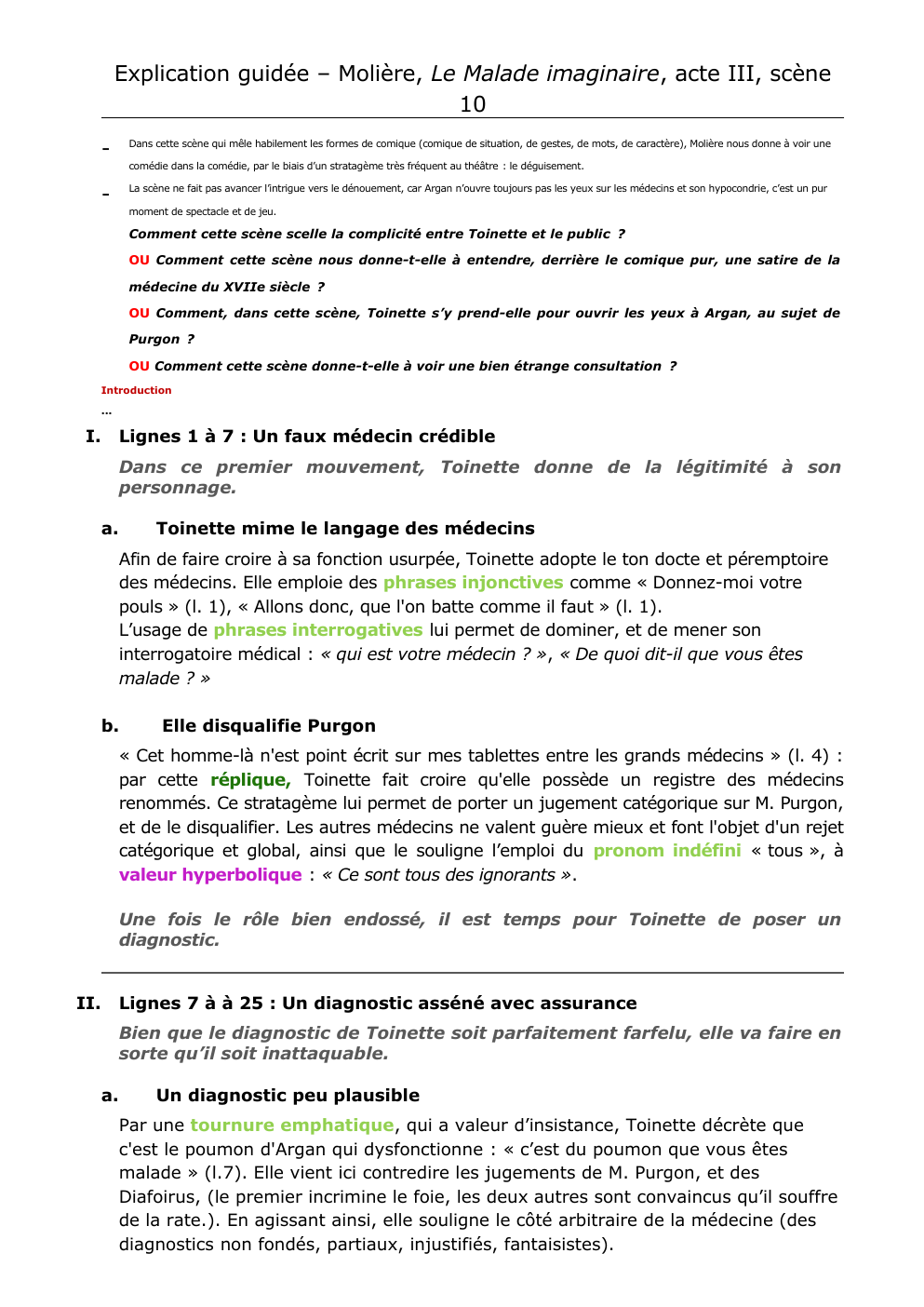 Prévisualisation du document Explication guidée – Molière, Le Malade imaginaire, acte III, scène 10