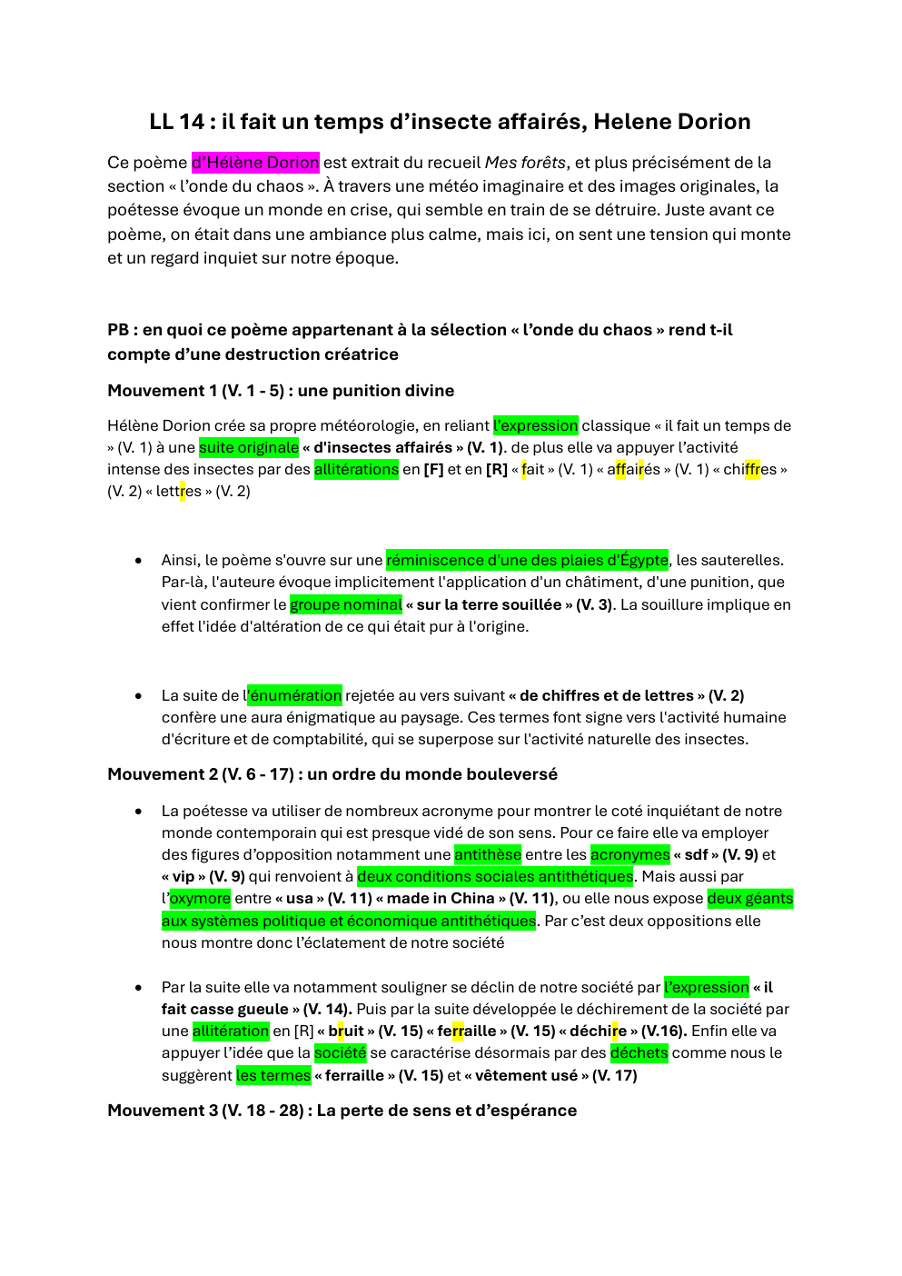 Prévisualisation du document explication linéaire  LL 14 : il fait un temps d’insecte a airés, Helene Dorion