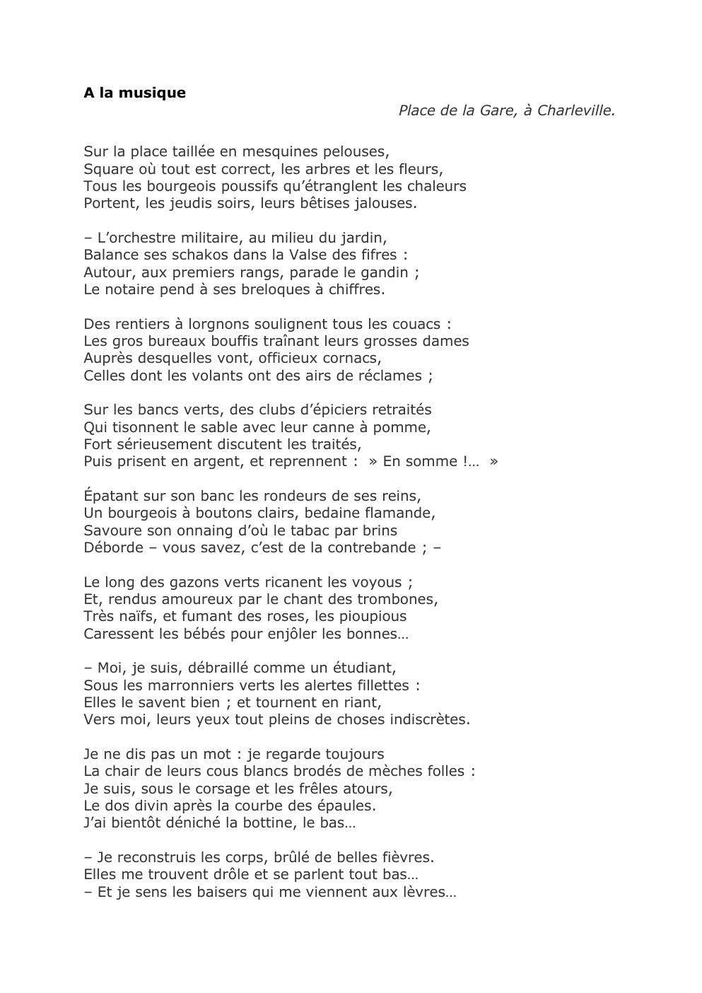 Explication Lin aire A La Musique Arthur Rimbaud Po sies 1870 1871 Explication Lin aire A La Musique Arthur Rimbaud Po sies 1870 1871