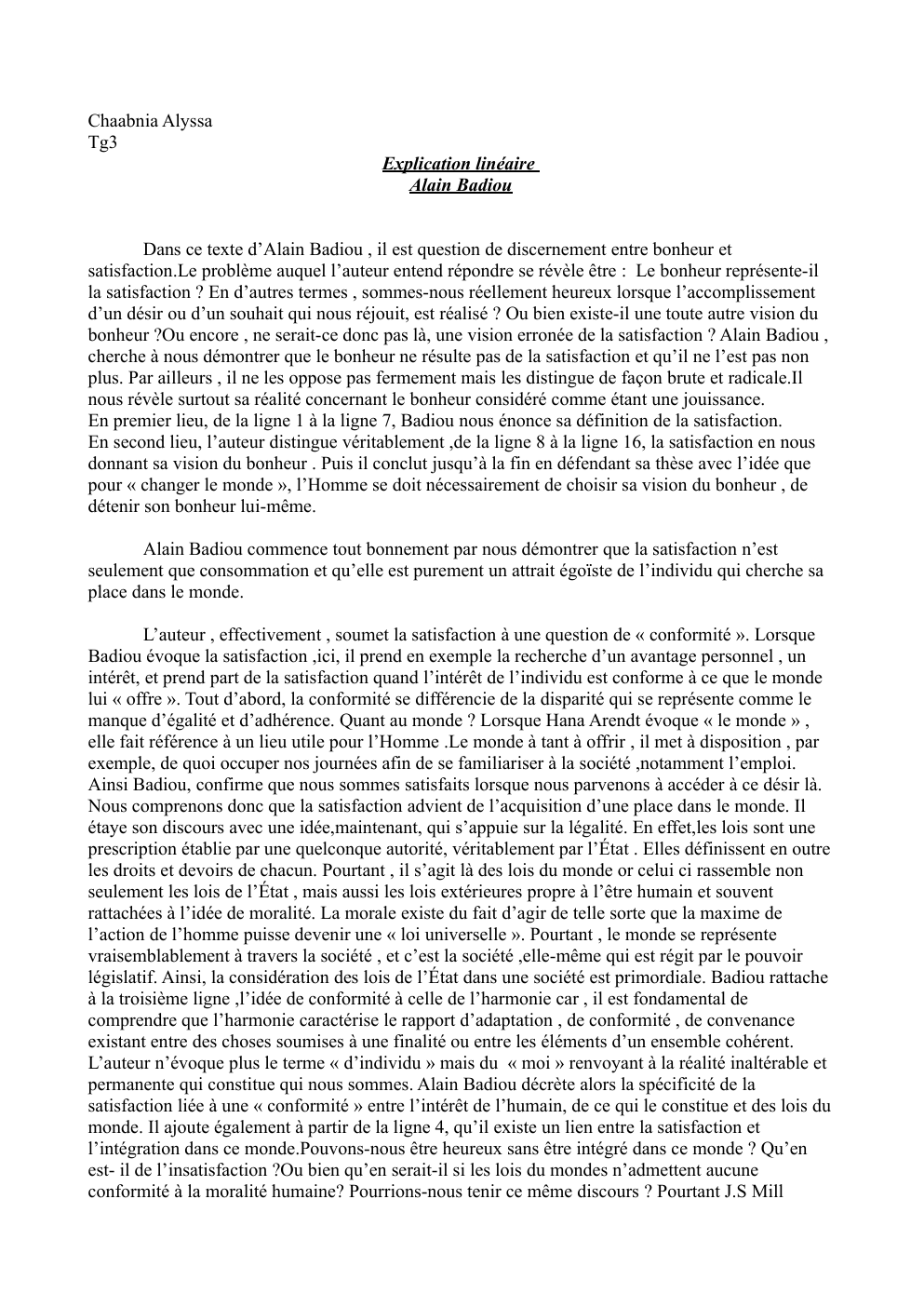 Prévisualisation du document Explication linéaire Alain Badiou