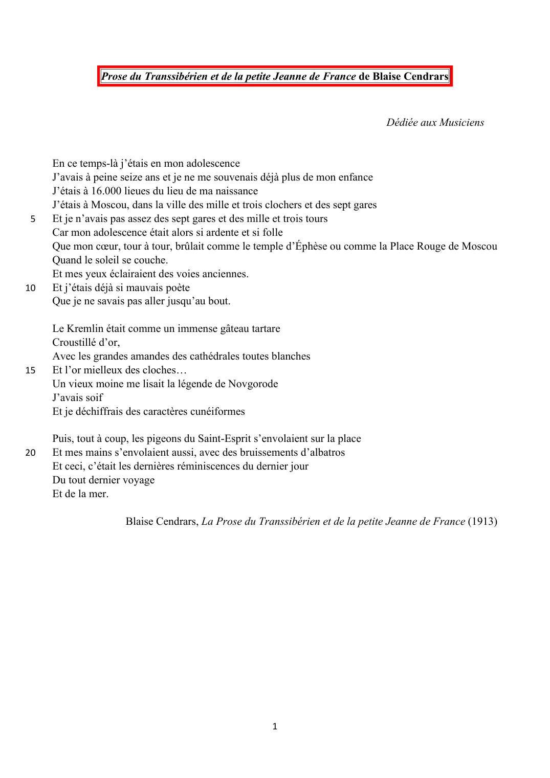 Prévisualisation du document Explication linéaire Cendrars Prose du Transsibérien v. 1-23