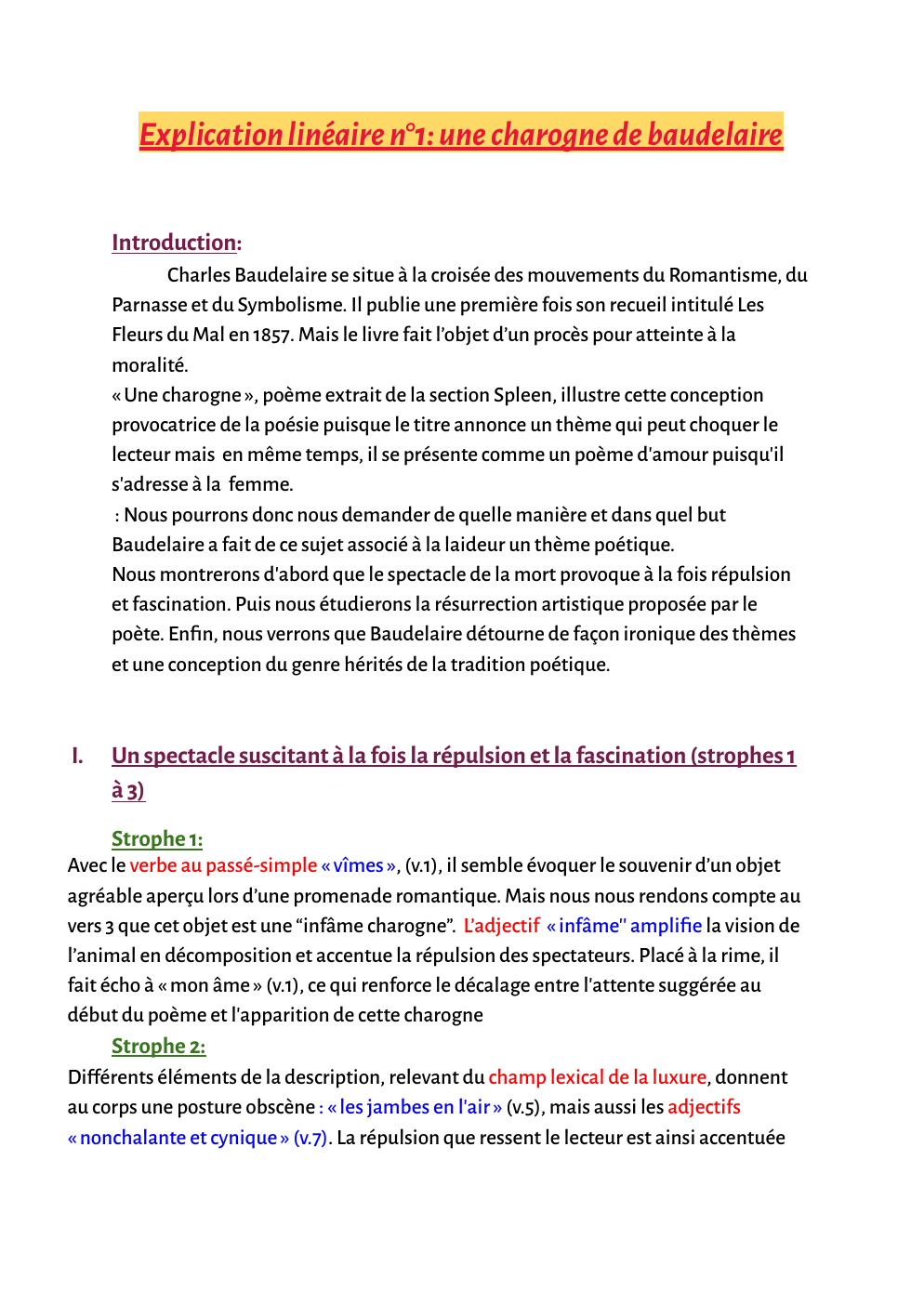 Prévisualisation du document explication linéaire charogne baudelaire