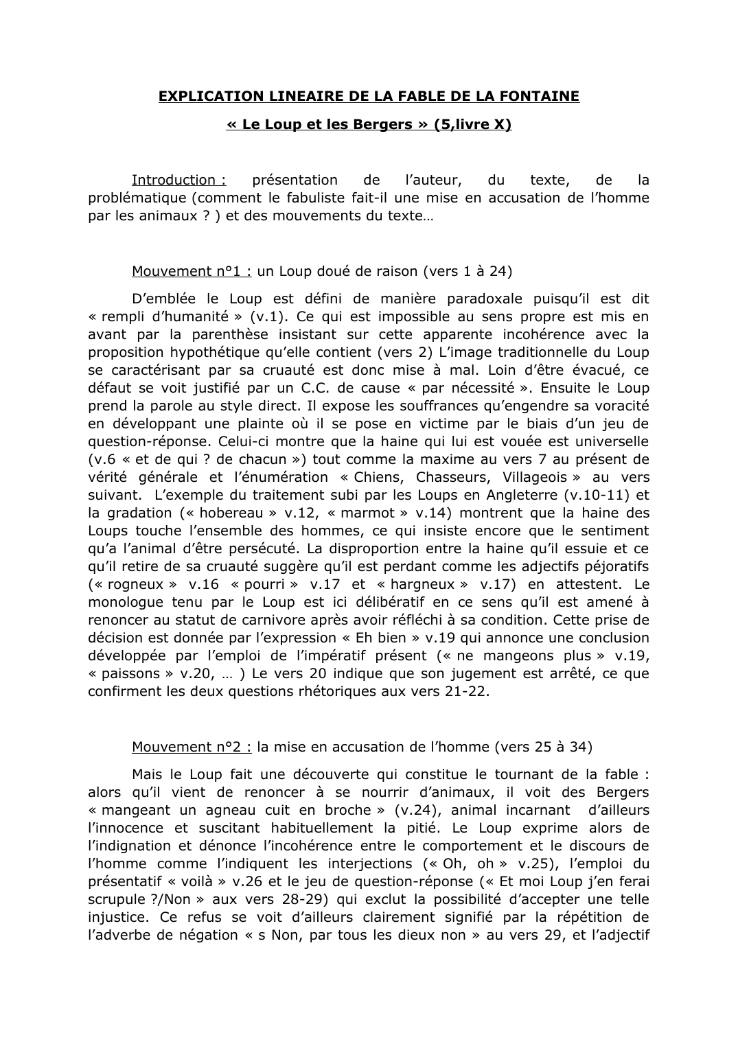 Prévisualisation du document EXPLICATION LINEAIRE DE LA FABLE DE LA FONTAINE « Le Loup et les Bergers » (5,livre X)