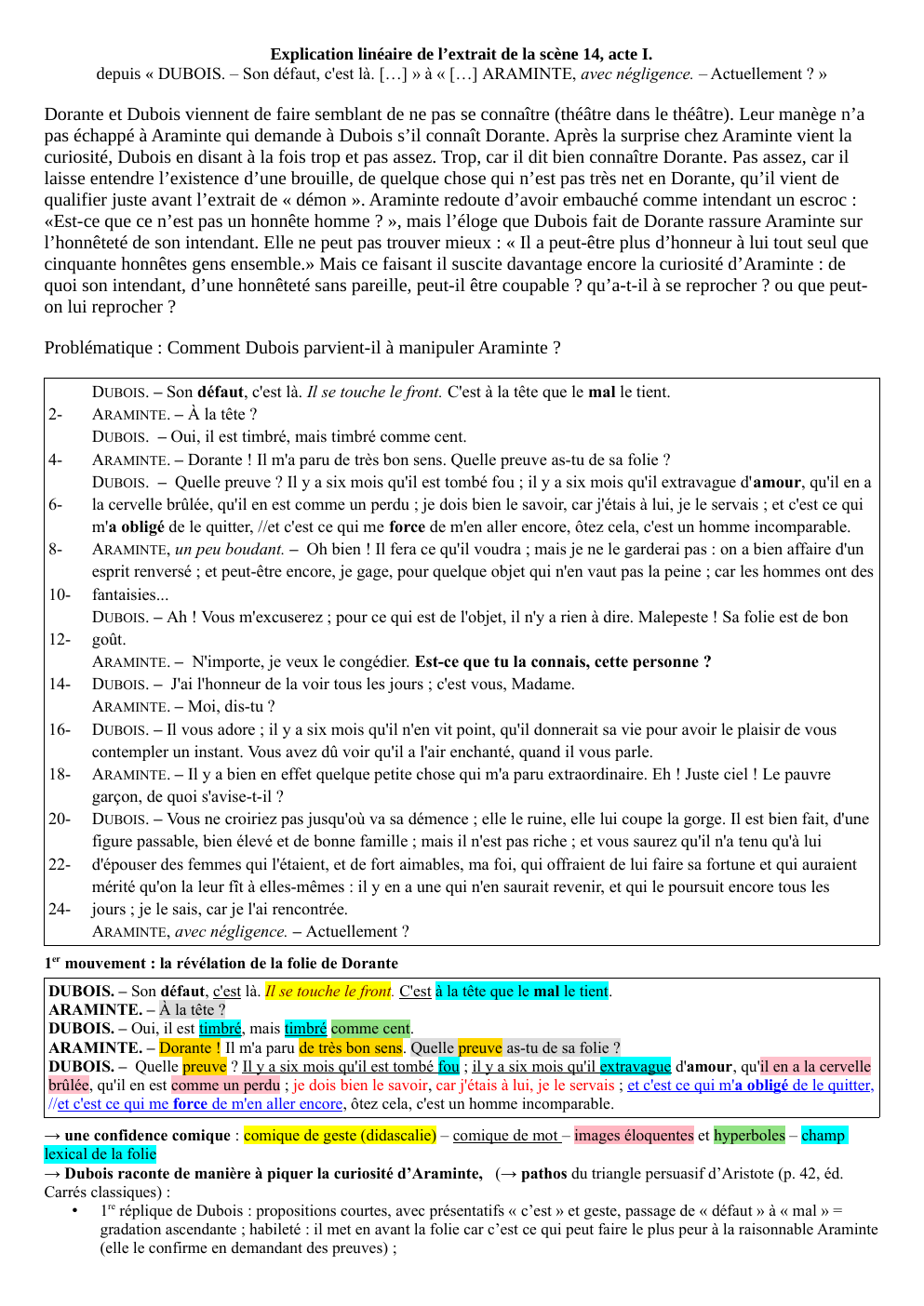 Prévisualisation du document Explication linéaire de l’extrait de la scène 14, acte I des Fausses confidences, de Marivaux