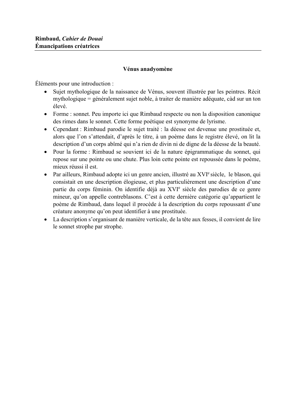 Prévisualisation du document Explication linéaire de Venus Anadyomène de Rimbaud