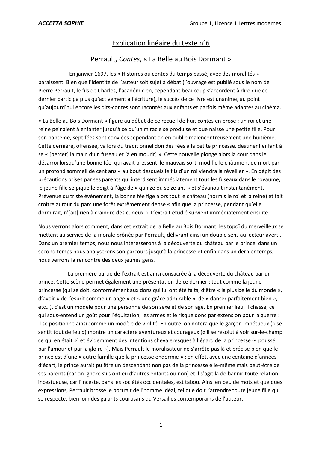 Prévisualisation du document Explication linéaire du texte n°6  Perrault, Contes, « La Belle au Bois Dormant »