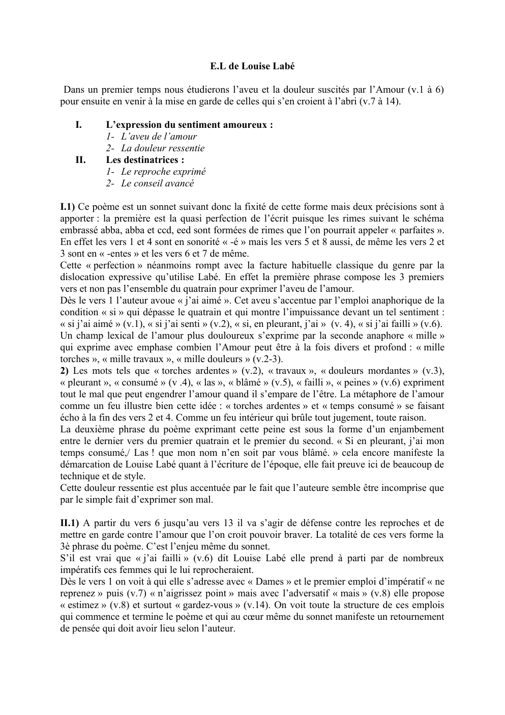 Prévisualisation du document Explication Linéaire - E.L de Louise Labé