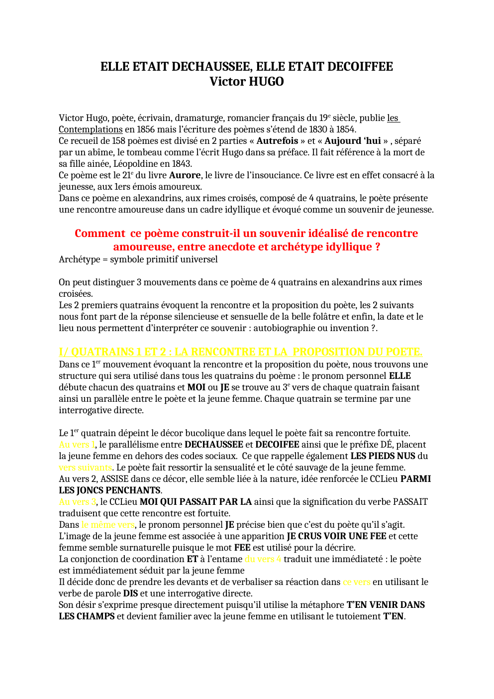 Prévisualisation du document Explication Lineaire ELLE ETAIT DECHAUSSEE - VICTOR HUGO