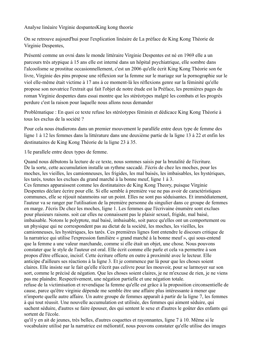 Prévisualisation du document EXPLICATION LINÉAIRE KING KONG THÉORIE