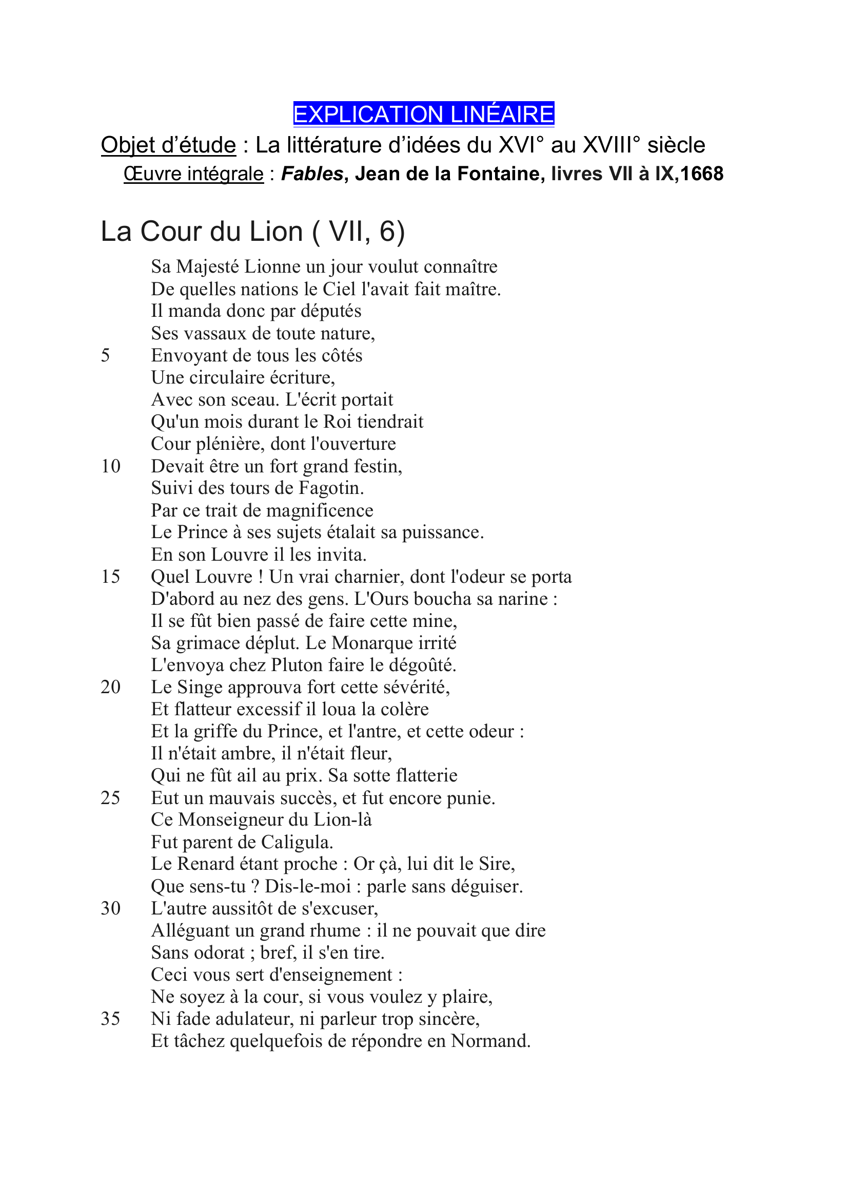 Prévisualisation du document Explication linéaire, La cour du lion