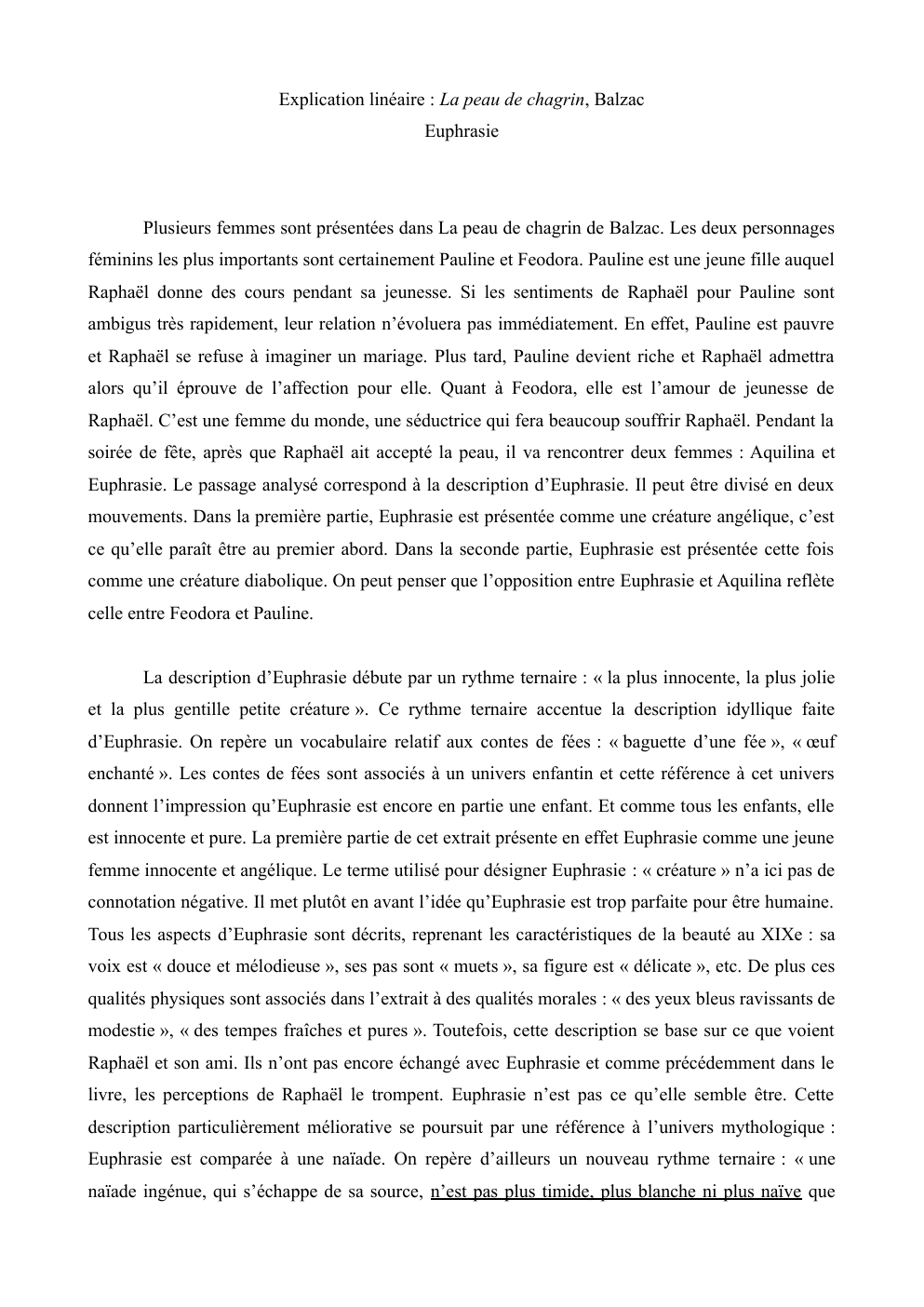 Prévisualisation du document Explication linéaire : La peau de chagrin, Balzac Euphrasie