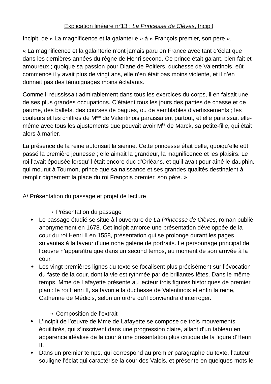 Prévisualisation du document Explication linéaire : "La Princesse de Clèves" Incipit