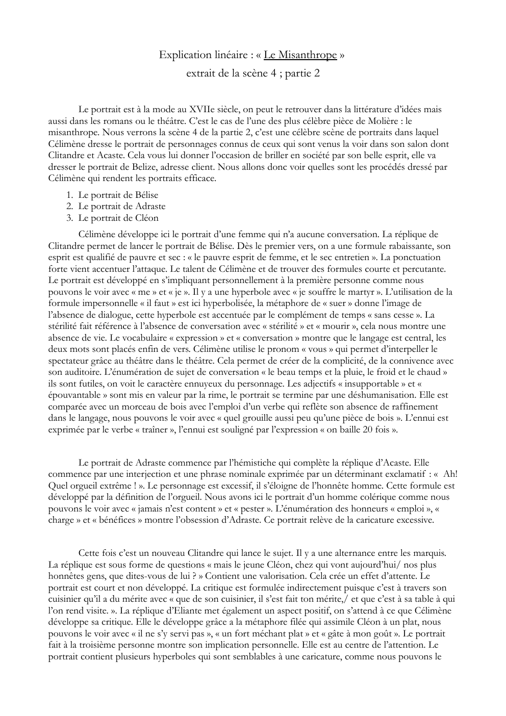 Prévisualisation du document Explication linéaire : « Le Misanthrope » extrait de la scène 4 ; partie 2