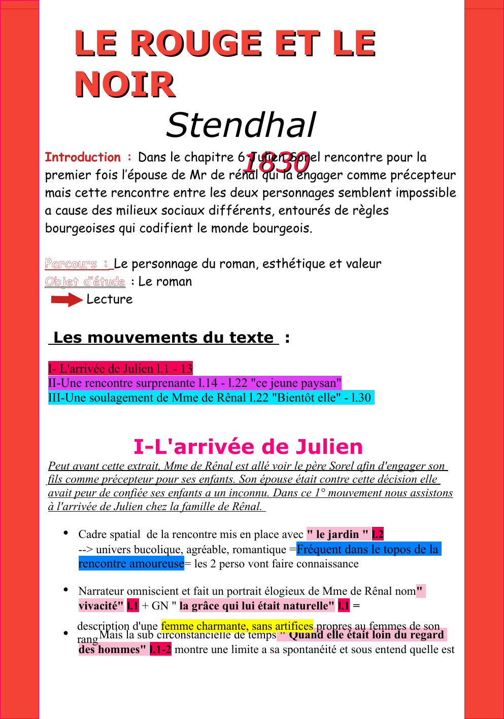Prévisualisation du document explication linéaire LE ROUGE ET LE NOIR Stendhal 1830