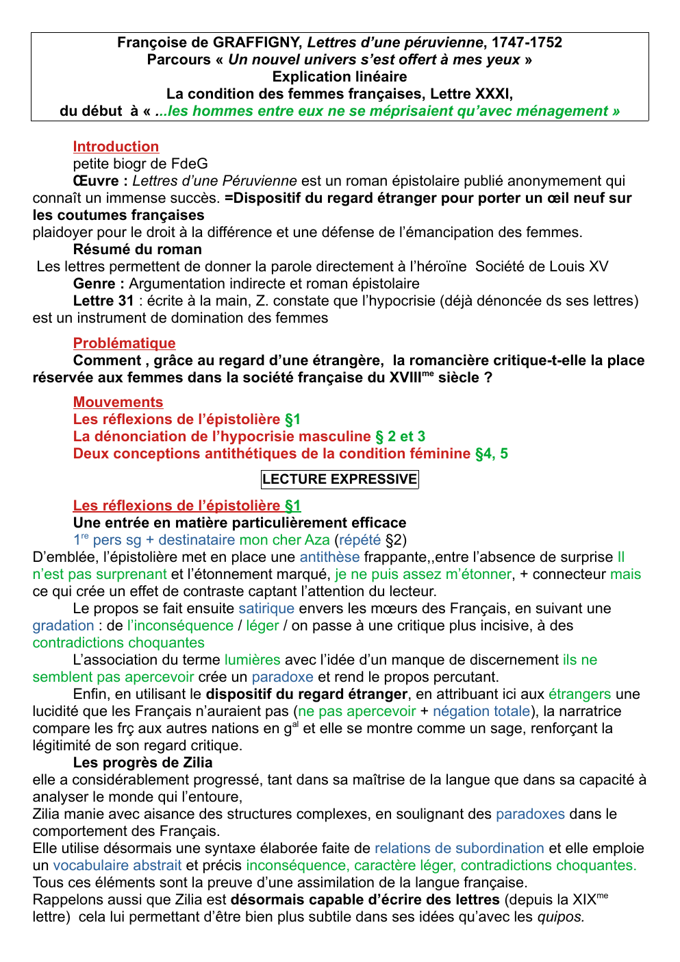 Prévisualisation du document explication linéaire lettre 31 "lettres d'une péruvienne"