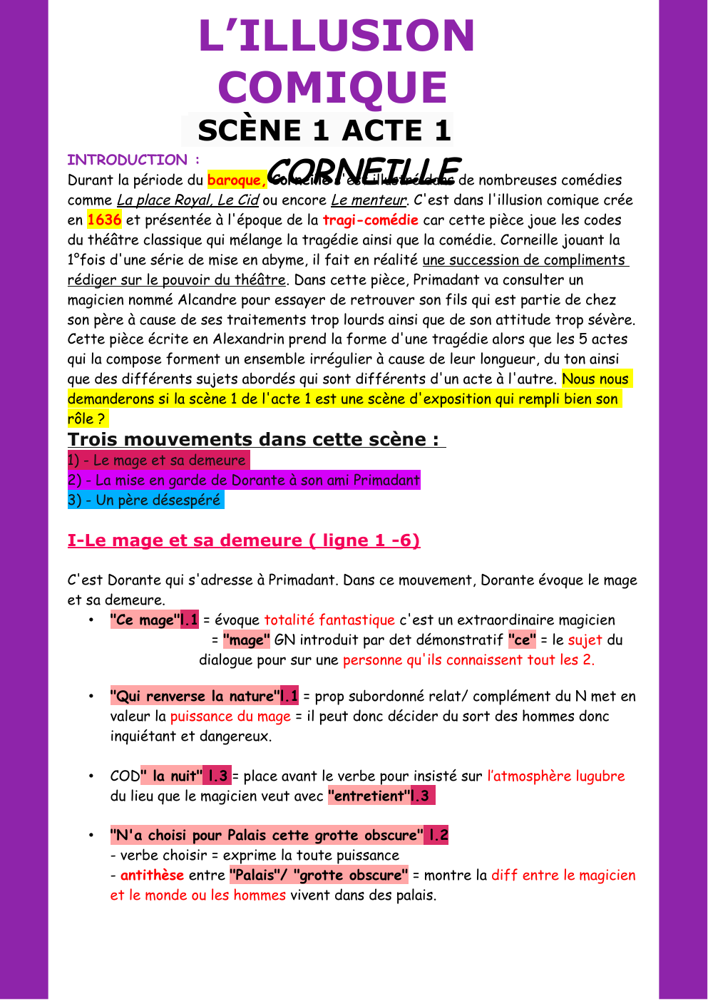 Prévisualisation du document explication linéaire L’ILLUSION COMIQUE SCÈNE 1 ACTE 1  CORNEILLE