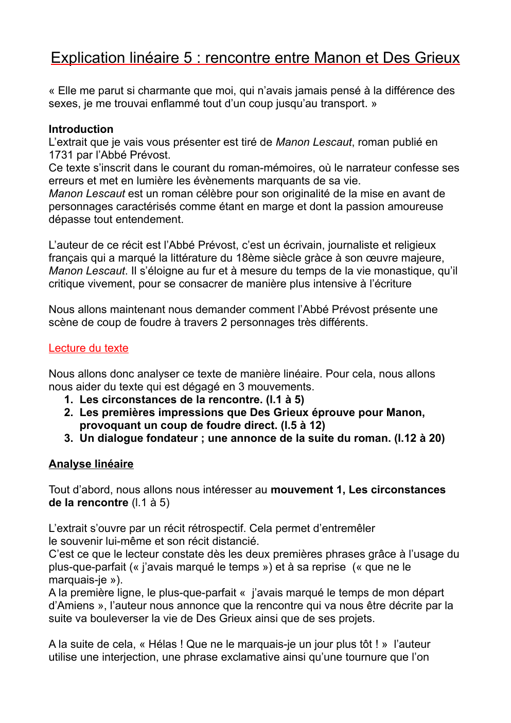 Prévisualisation du document Explication linéaire Manon Lescault : rencontre Manon et des Grieux