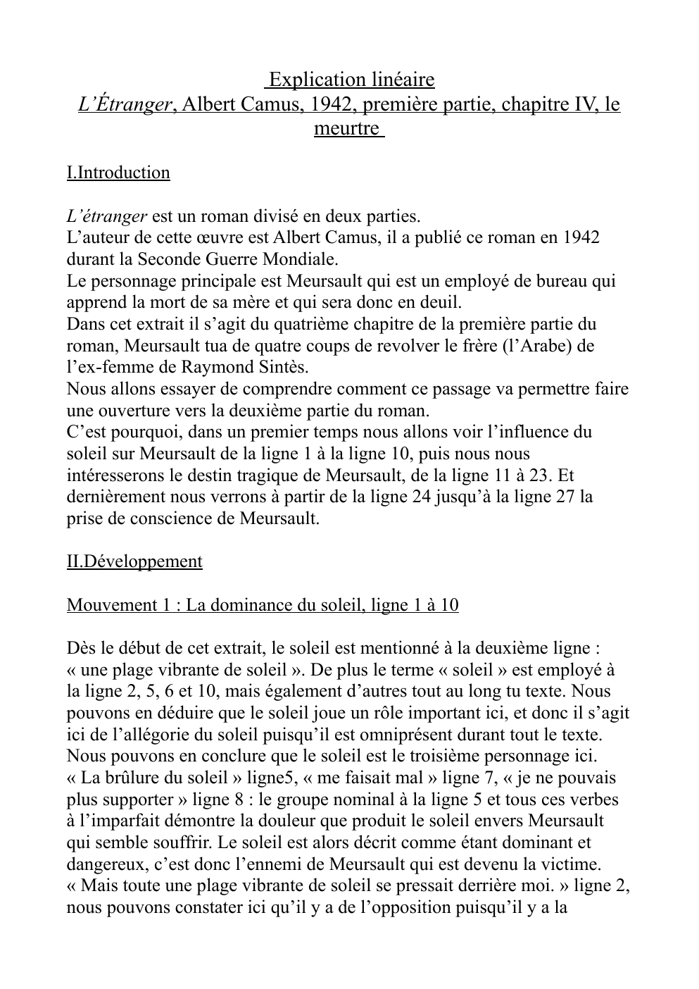 Prévisualisation du document Explication linéaire-Meutre de Meursault, L'étranger de Camus