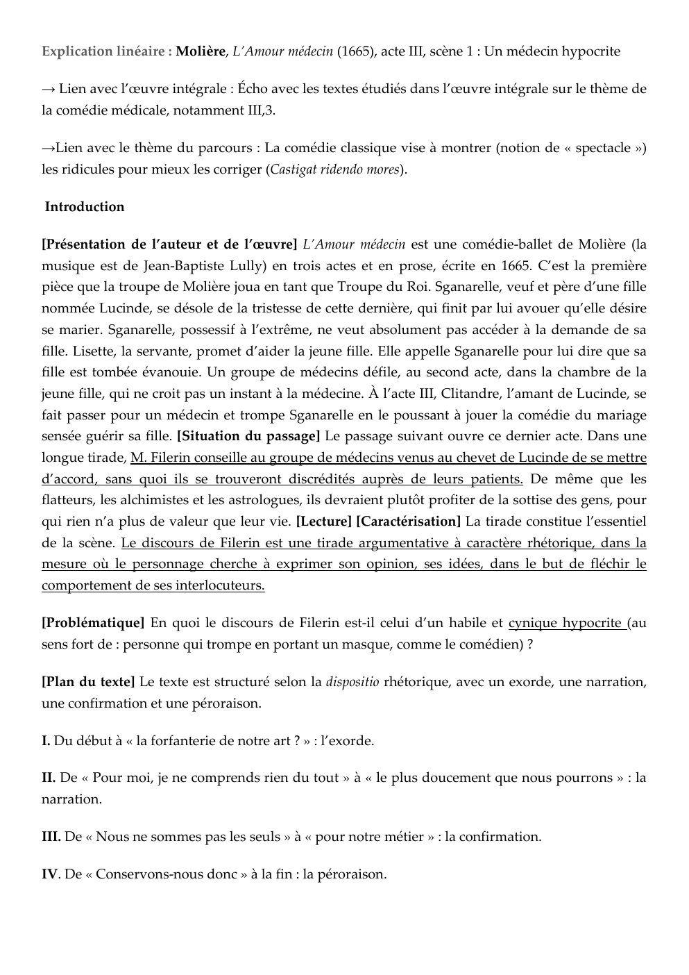 Prévisualisation du document Explication linéaire : Molière, L’Amour médecin (1665), acte III, scène 1 : Un médecin hypocrite