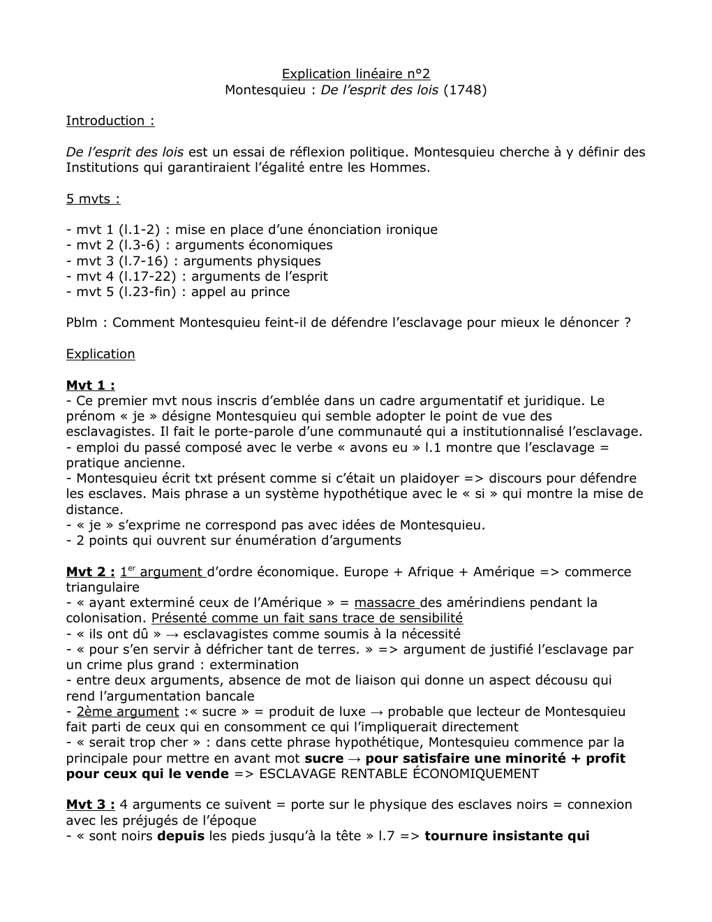 Prévisualisation du document Explication linéaire n°2 Montesquieu : De l’esprit des lois (1748)