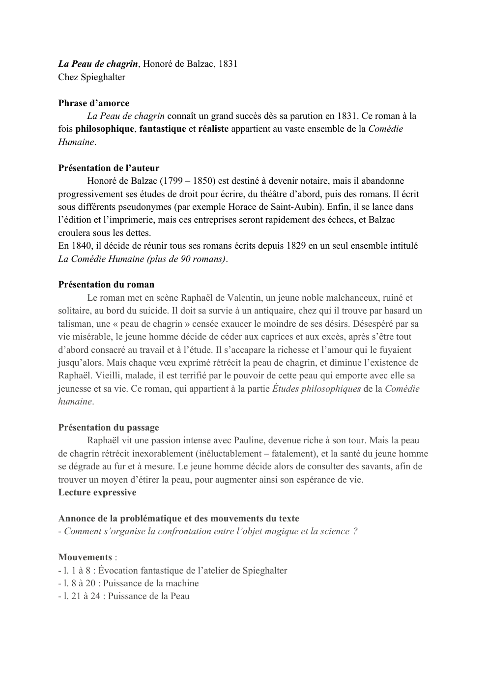 Prévisualisation du document Explication linéaire Peau de Chagrin