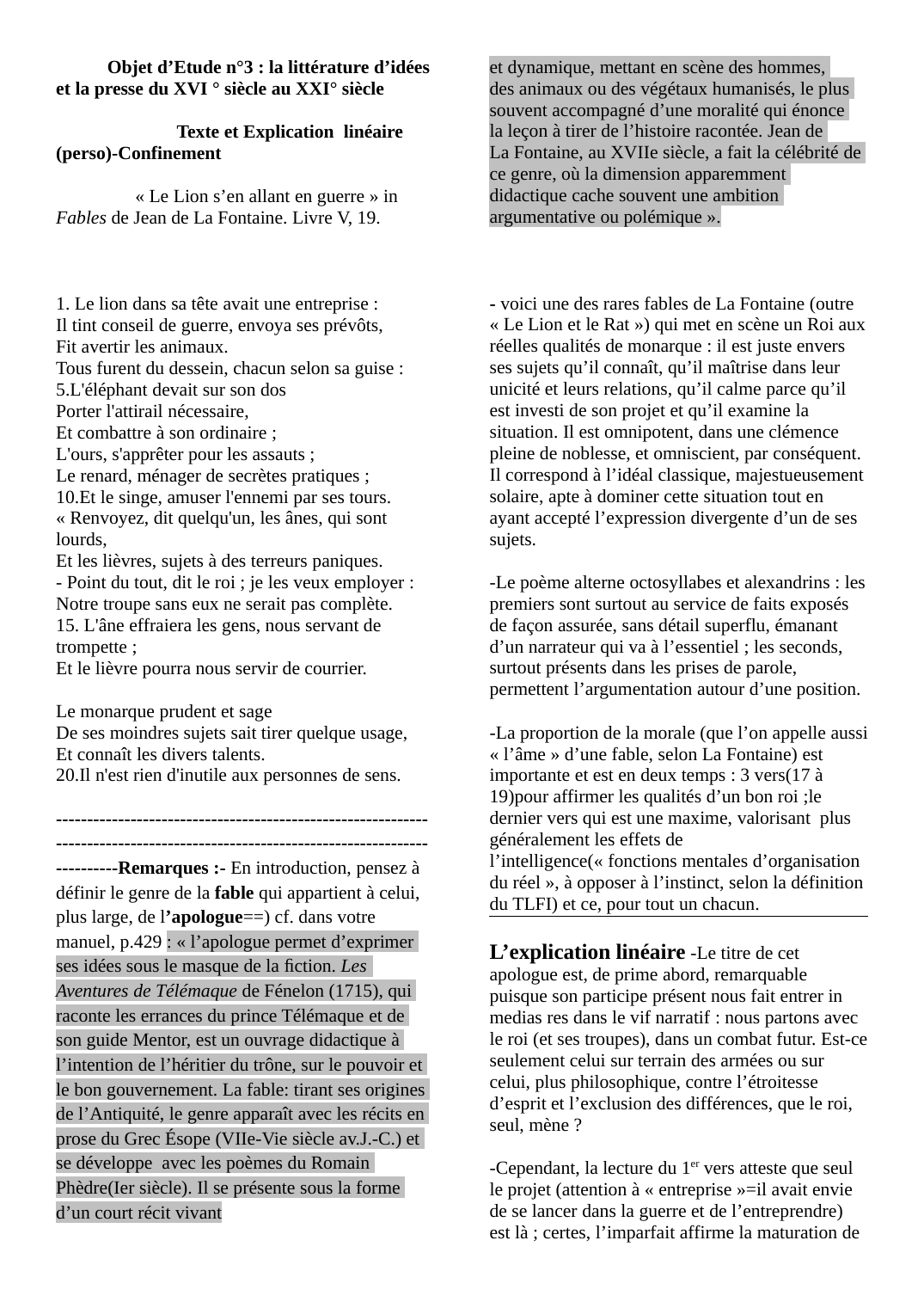 Prévisualisation du document Explication linéaire (perso)-Confinement « Le Lion s’en allant en guerre » in Fables de Jean de La Fontaine. Livre V, 19. 1