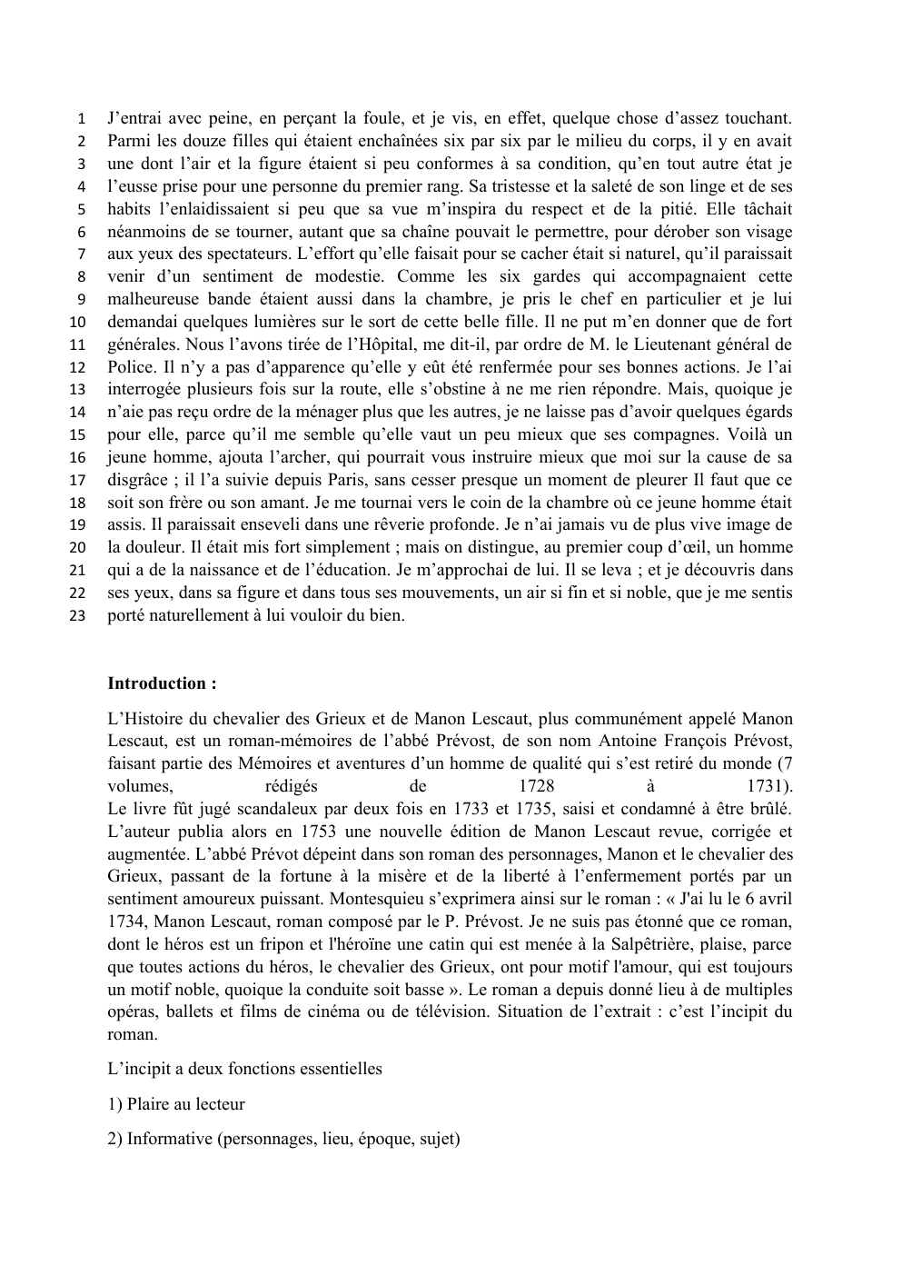Prévisualisation Prévisualisation du document Explication lineaire: Premiere apparition de Manon