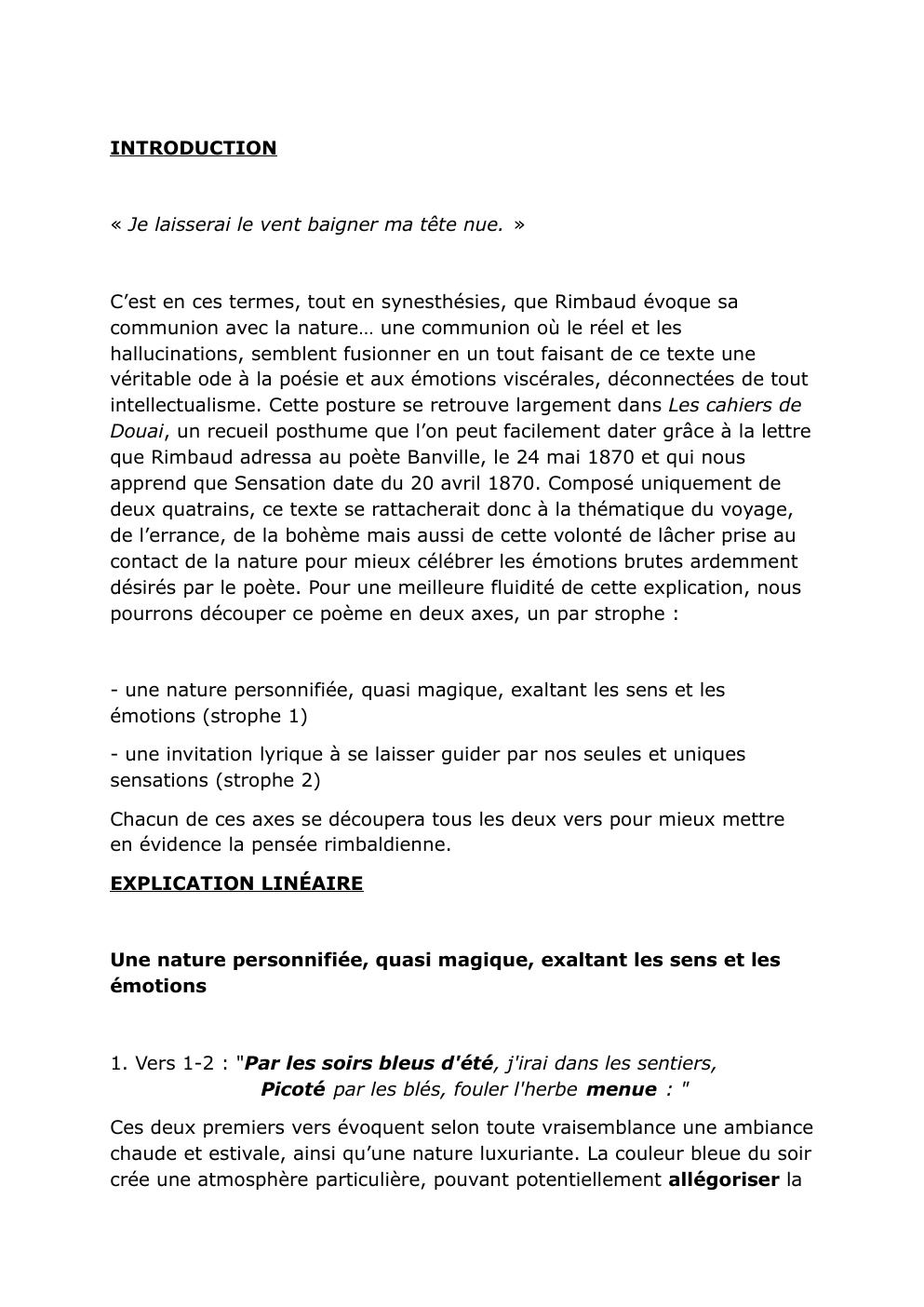 Prévisualisation du document EXPLICATION LINÉAIRE: Rimbaud - Sensation