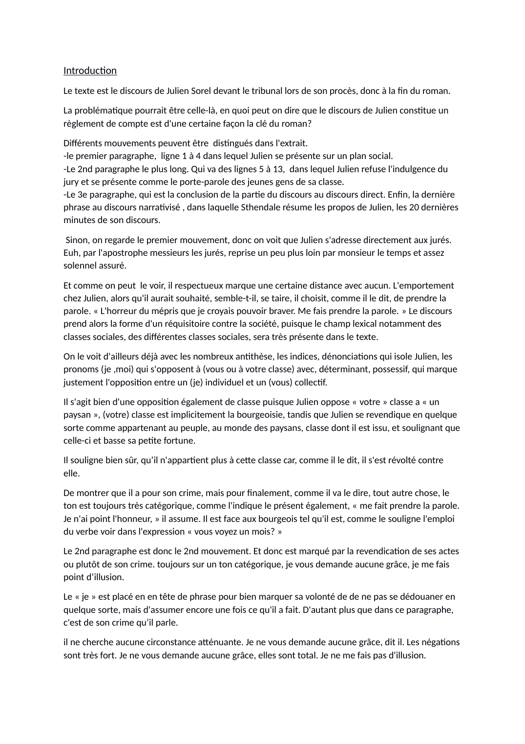Prévisualisation du document Explication linéaire Roman Rouge et le Noir: discours de Julien Sorel devant le tribunal lors de son procès