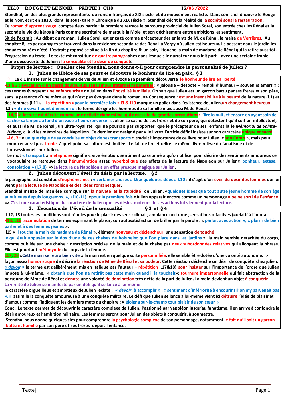 Prévisualisation du document EXPLICATION LINEAIRE ROUGE ET LE NOIR CH8