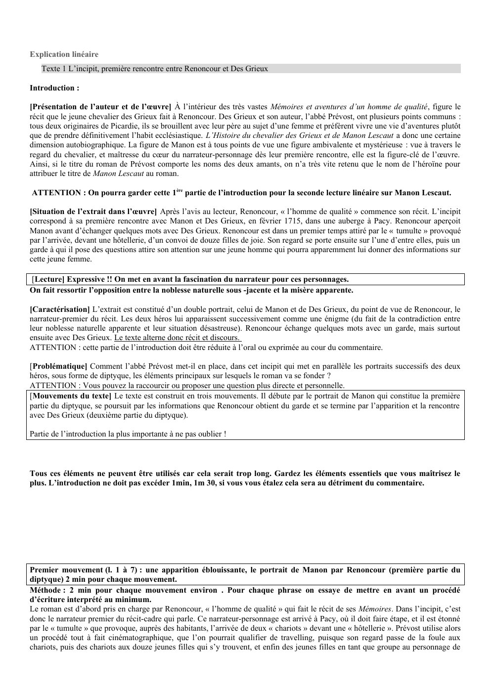 Prévisualisation du document Explication linéaire Texte 1 L’incipit, première rencontre entre Renoncour et Des Grieux