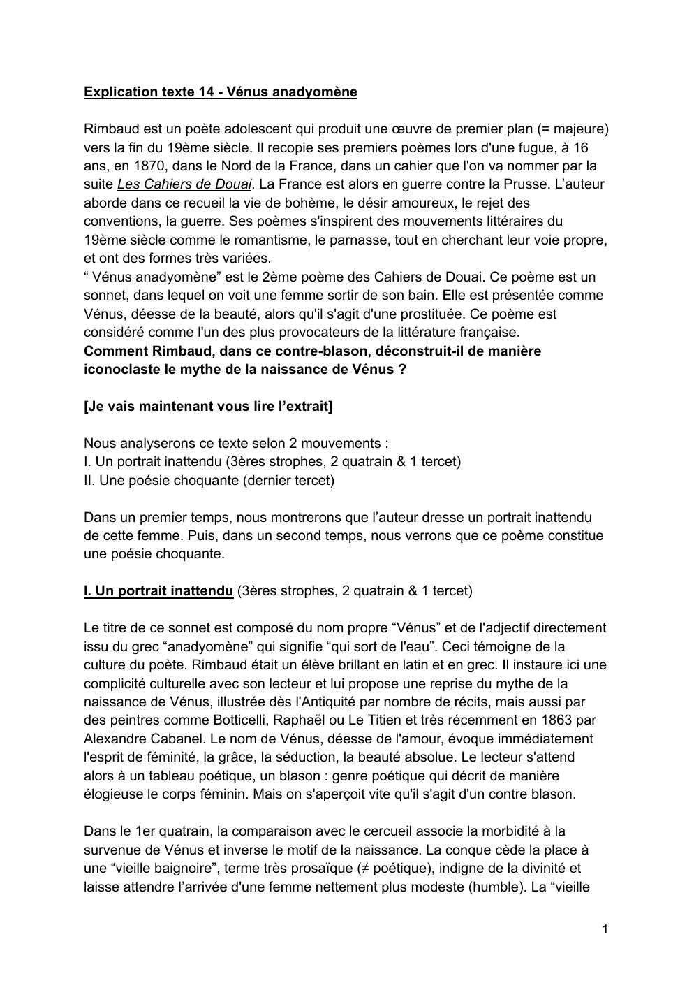 Prévisualisation du document Explication linéaire - Vénus anadyomène, Rimbaud