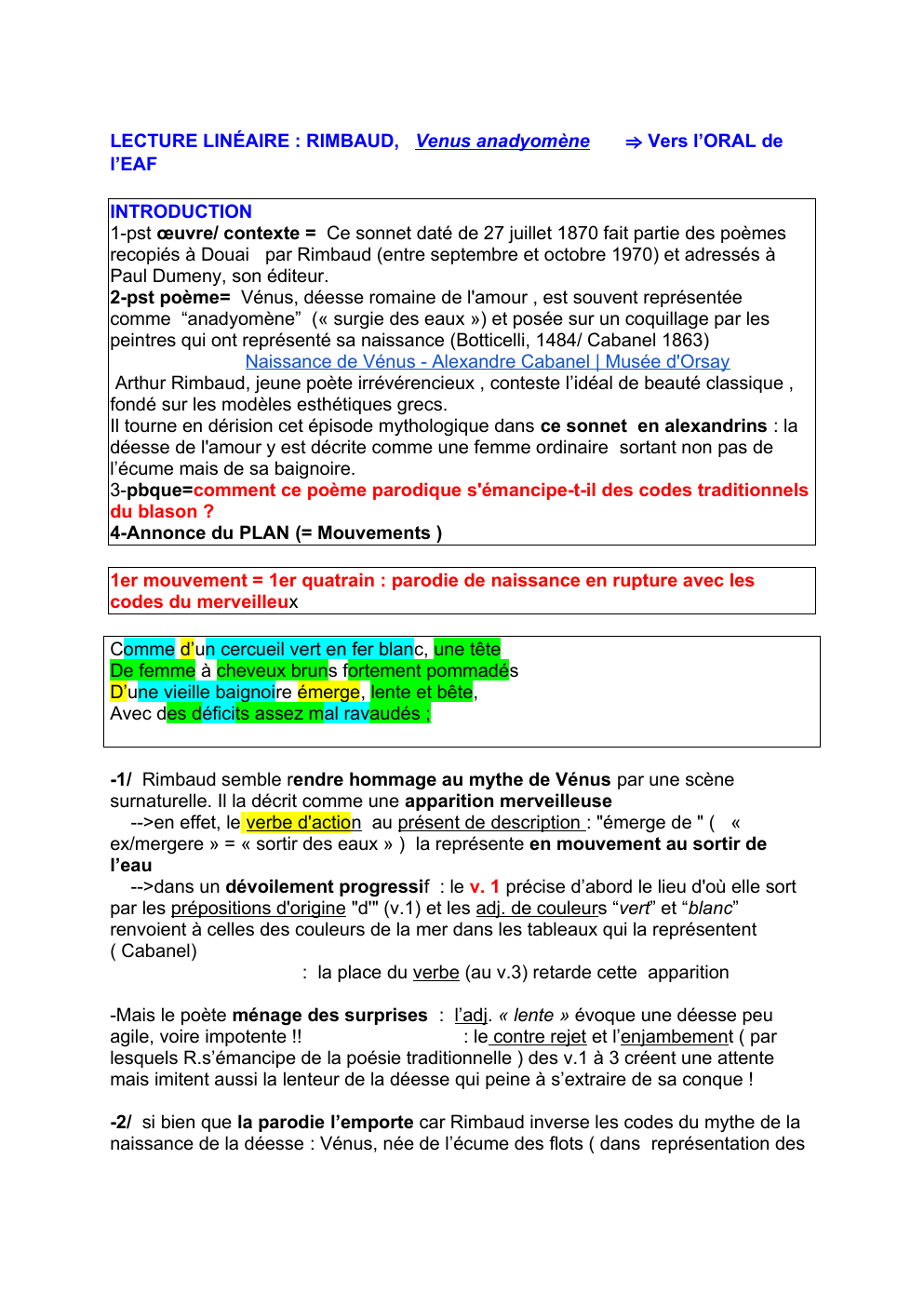 Prévisualisation du document Explication linéaire Vénus Anadyomène