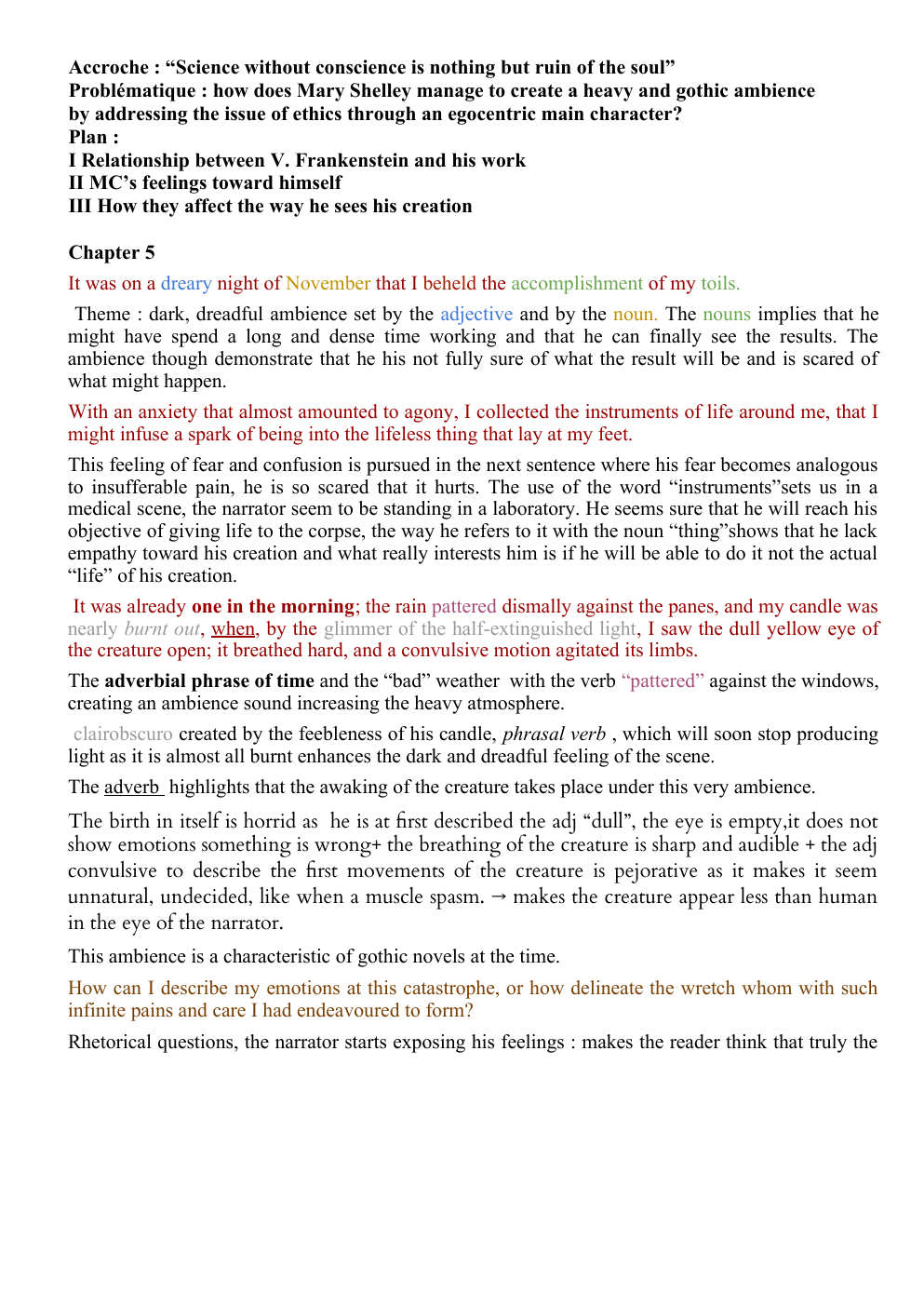 Prévisualisation du document explication littéraire Chap 5 Frankenstein M.Shelley en anglais