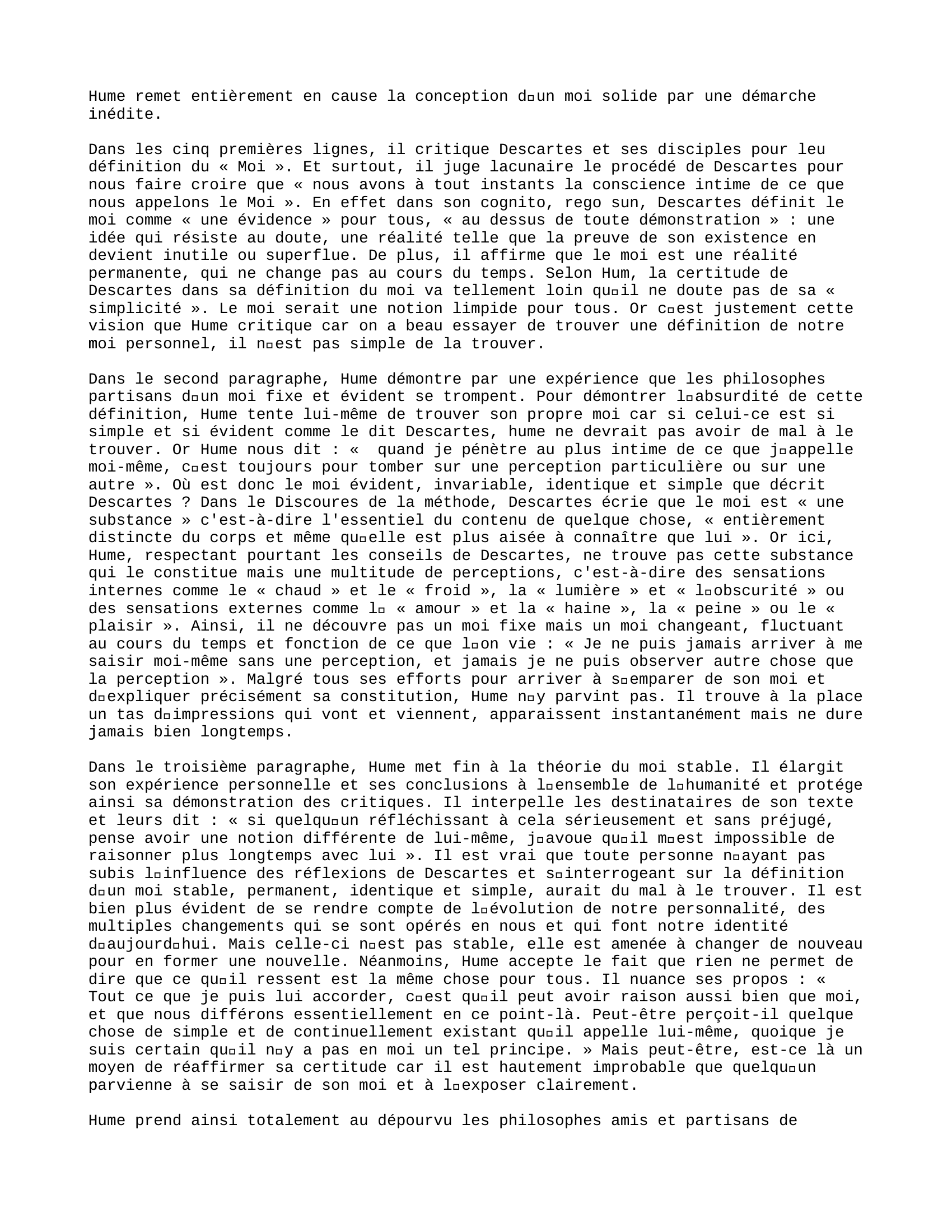 Prévisualisation du document explication texte David Hume traité de la nature humaine