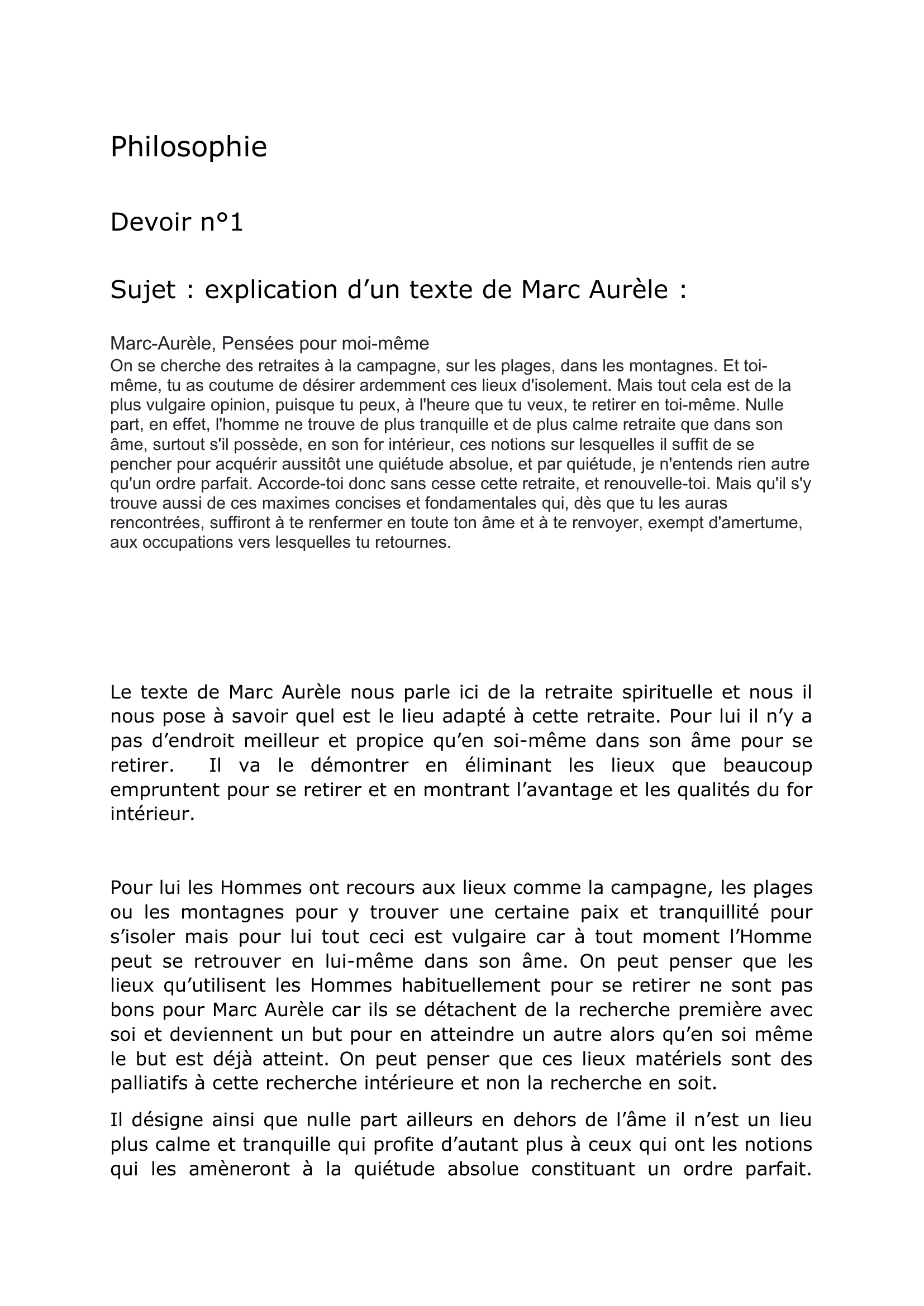 Prévisualisation du document Explication texte Marc Aurèle: La retraite spirituelle