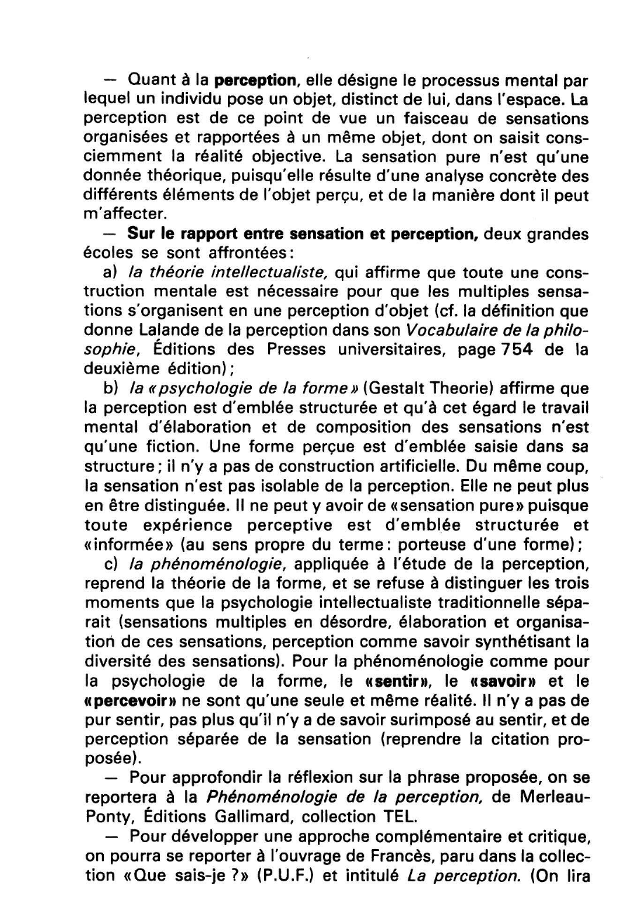 Prévisualisation du document Expliquez cette pensée d'un philosophe de notre temps: Le pur sentir n'est pas sentir. Sentir, c'est savoir qu'on sent, et savoir, c'est percevoir.