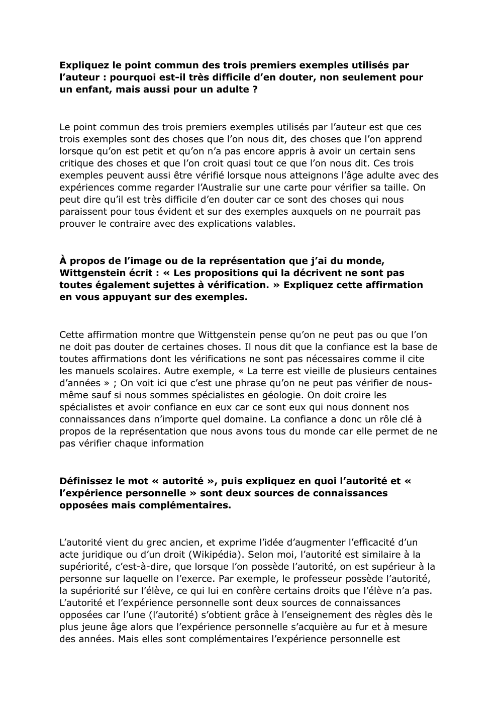 Prévisualisation du document Expliquez le point commun des trois premiers exemples utilisés par l’auteur : pourquoi est-il très difficile d’en douter, non seulement pour un enfant, mais aussi pour un adulte ?