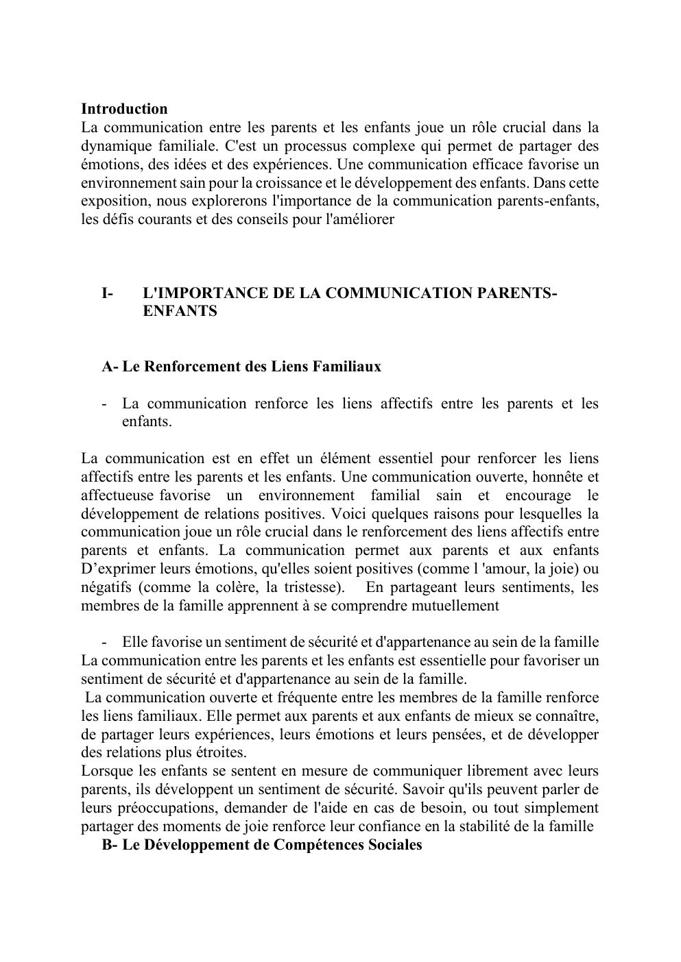 Prévisualisation du document exposé 1: La communication entre les parents et les enfants