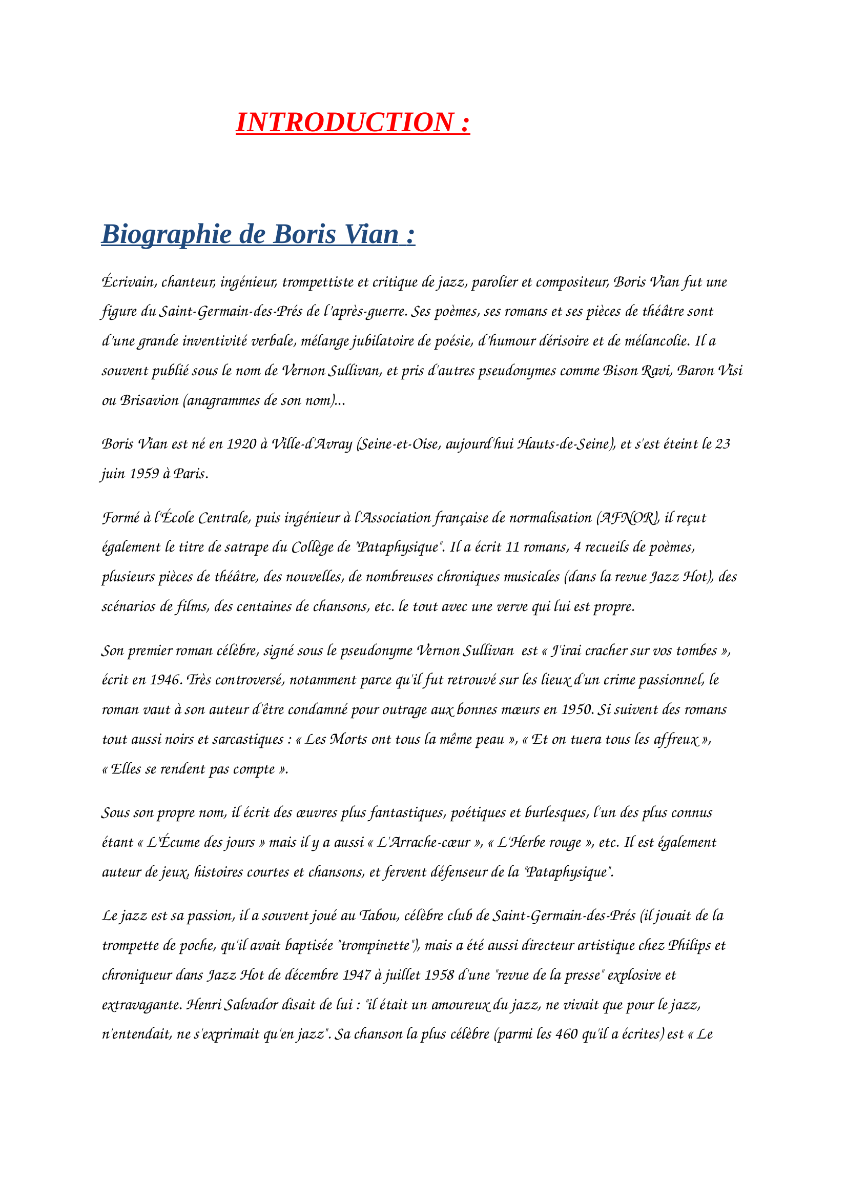 Prévisualisation du document Exposé Boris Vian