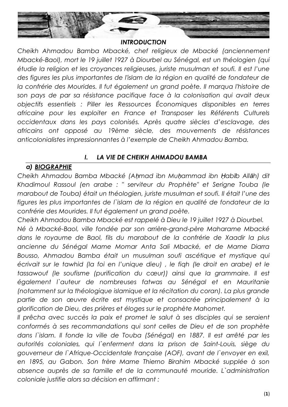 Prévisualisation du document Exposé cheikh Ahmadou bamba