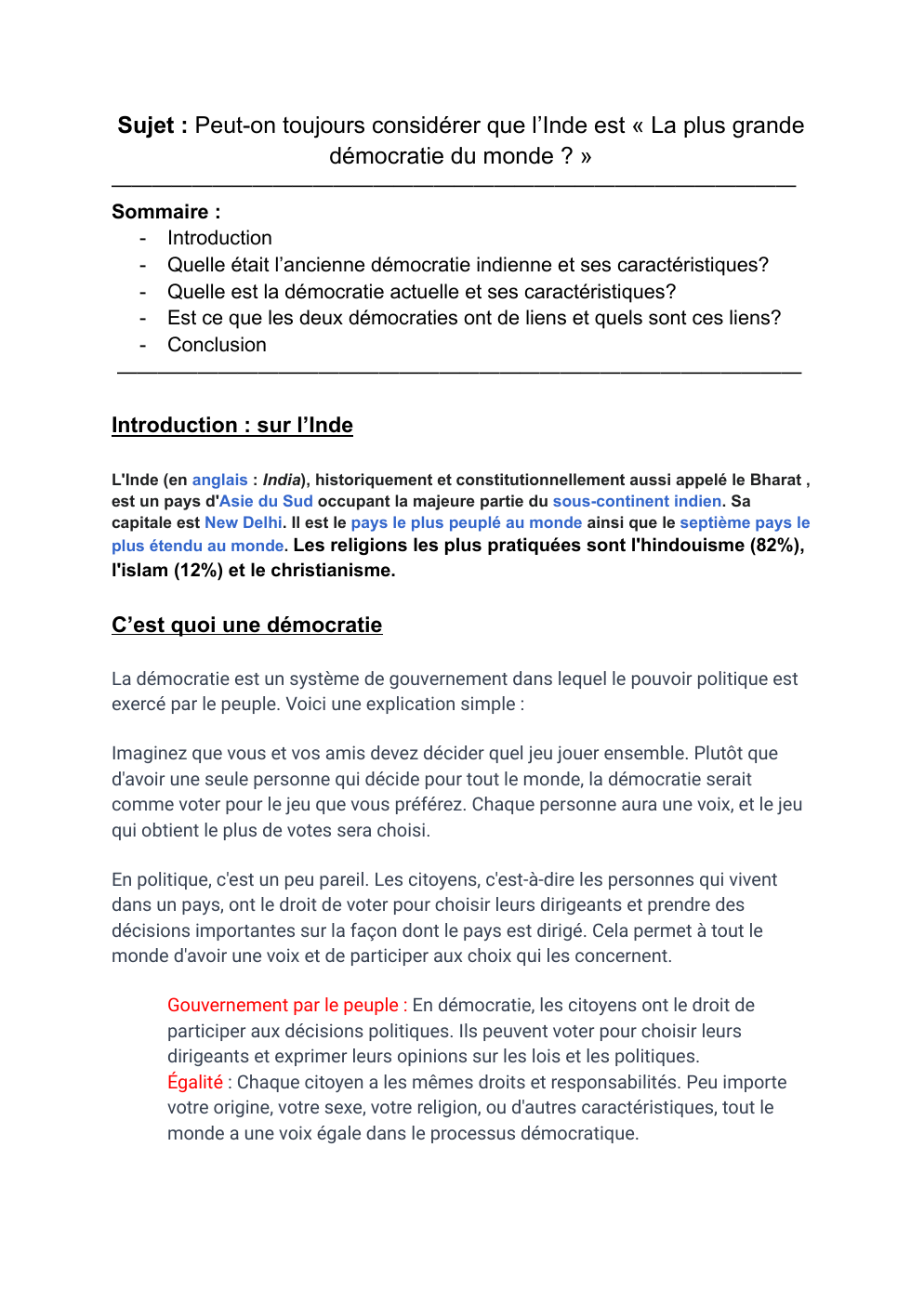 Prévisualisation du document Exposé concernant l'Inde : Peut-on toujours considérer que l’Inde est « La plus grande démocratie du monde ? »